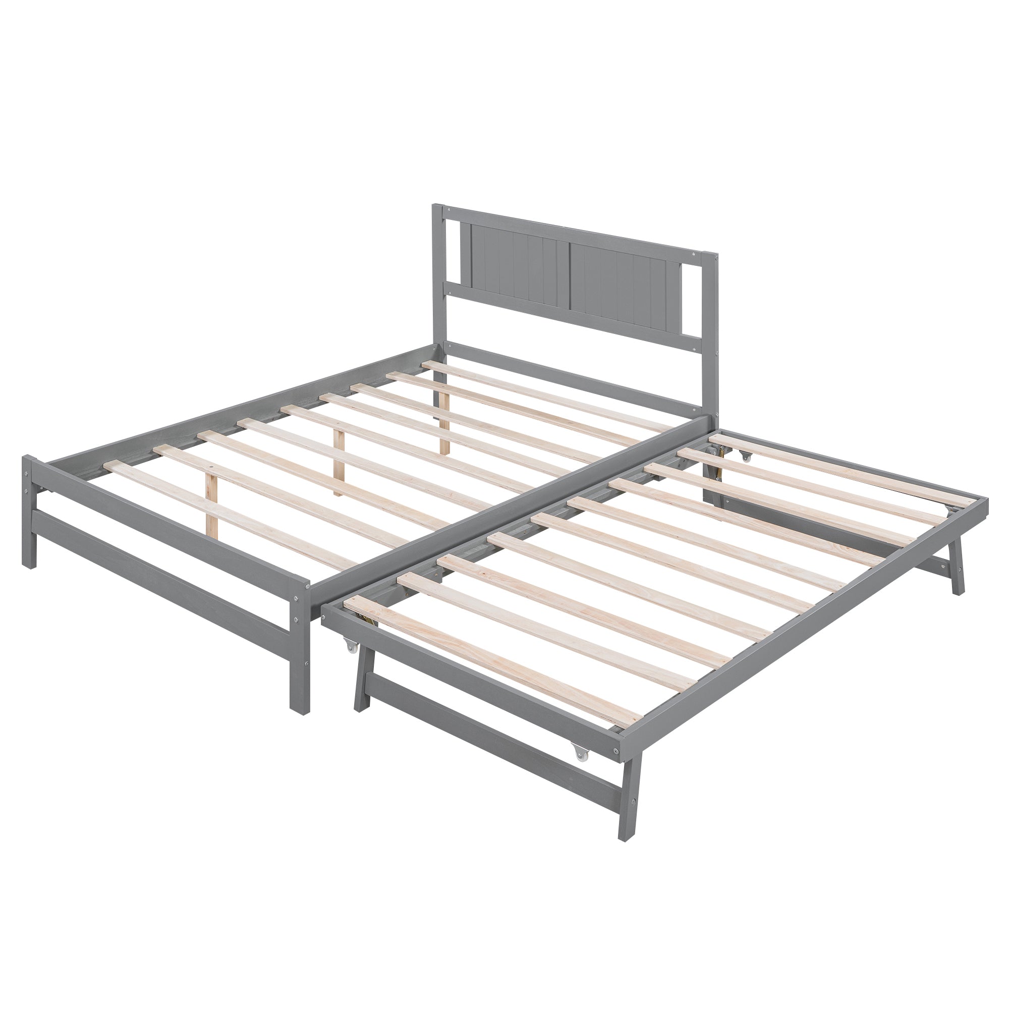 Full Size Platform Bed with Adjustable Trundle,Gray(Old SKU:SM000248AAE)
