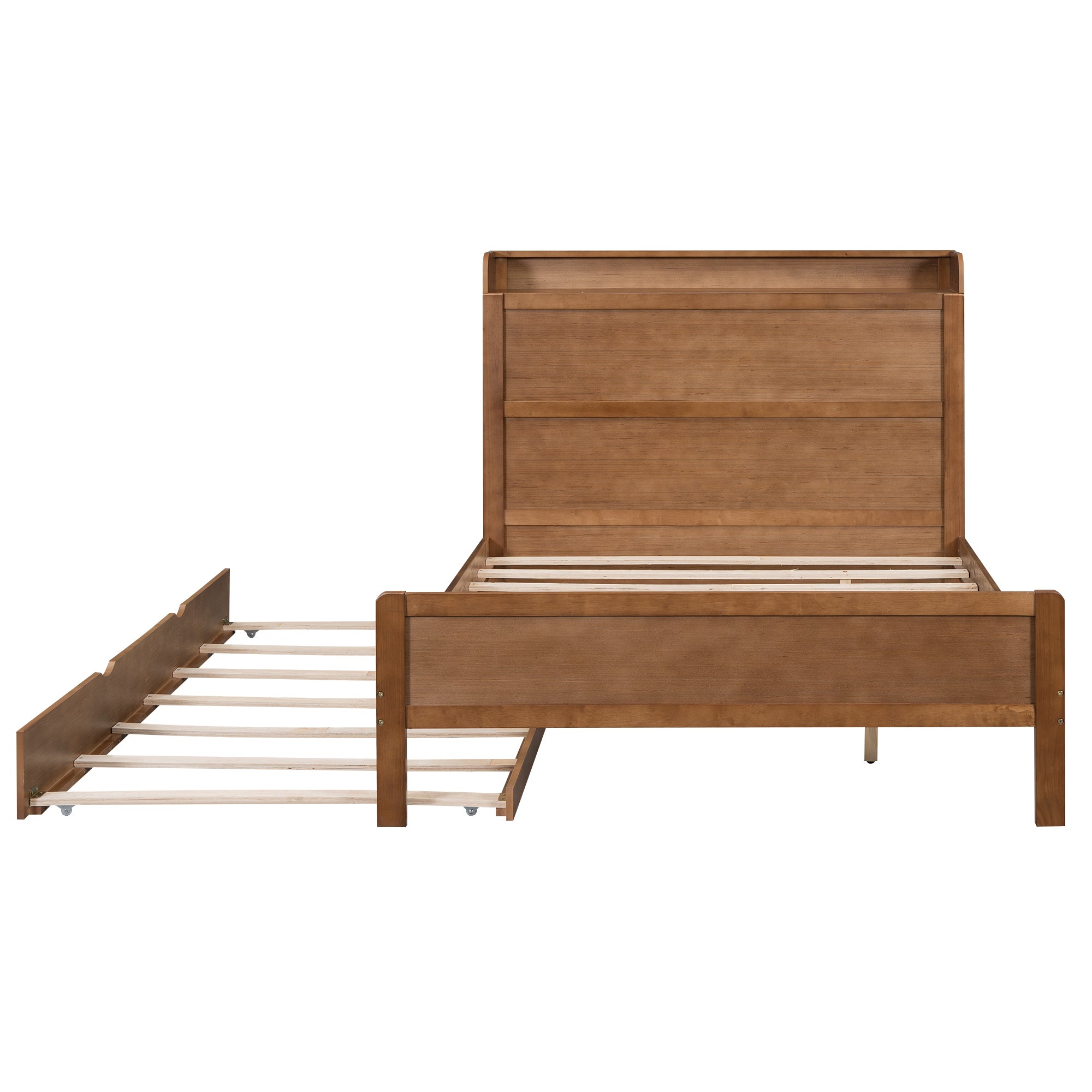 Full Size Platform Bed with Storage Headboard and Twin Size Trundle, Walnut - Atlantic Fine Furniture Melbourne FL