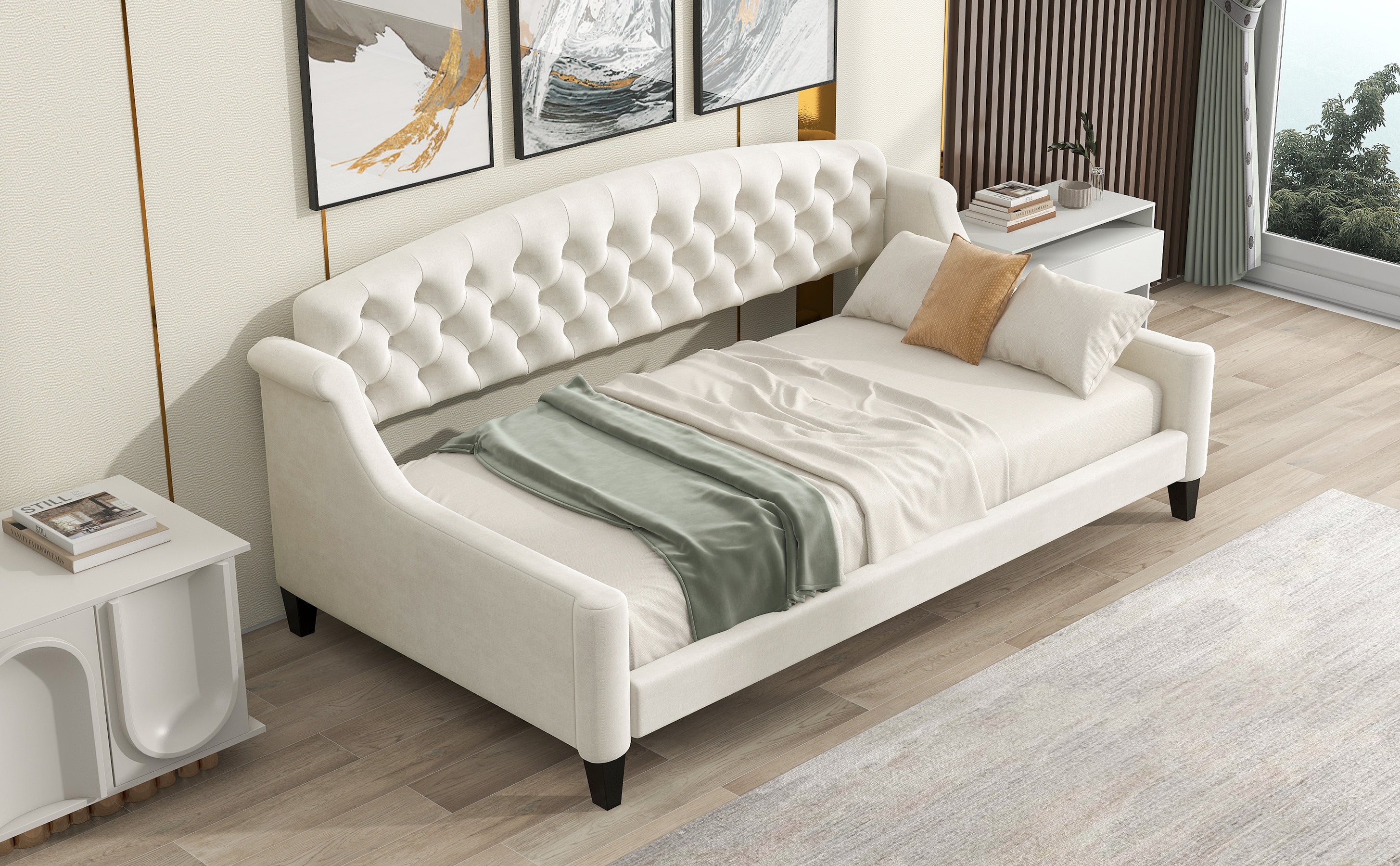 Modern Luxury Tufted Button Daybed,Twin,Beige - Atlantic Fine Furniture Melbourne FL