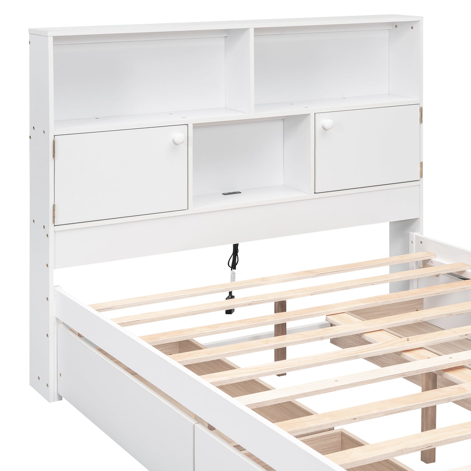 Full Size Platform Bed with Storage Headboard, Charging Station and 4 Drawers, White - Atlantic Fine Furniture Melbourne FL