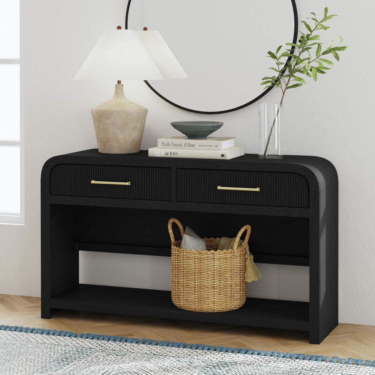 Ridgemont Sofa Table With Bottom Shelf in Black by Elements International, view 11