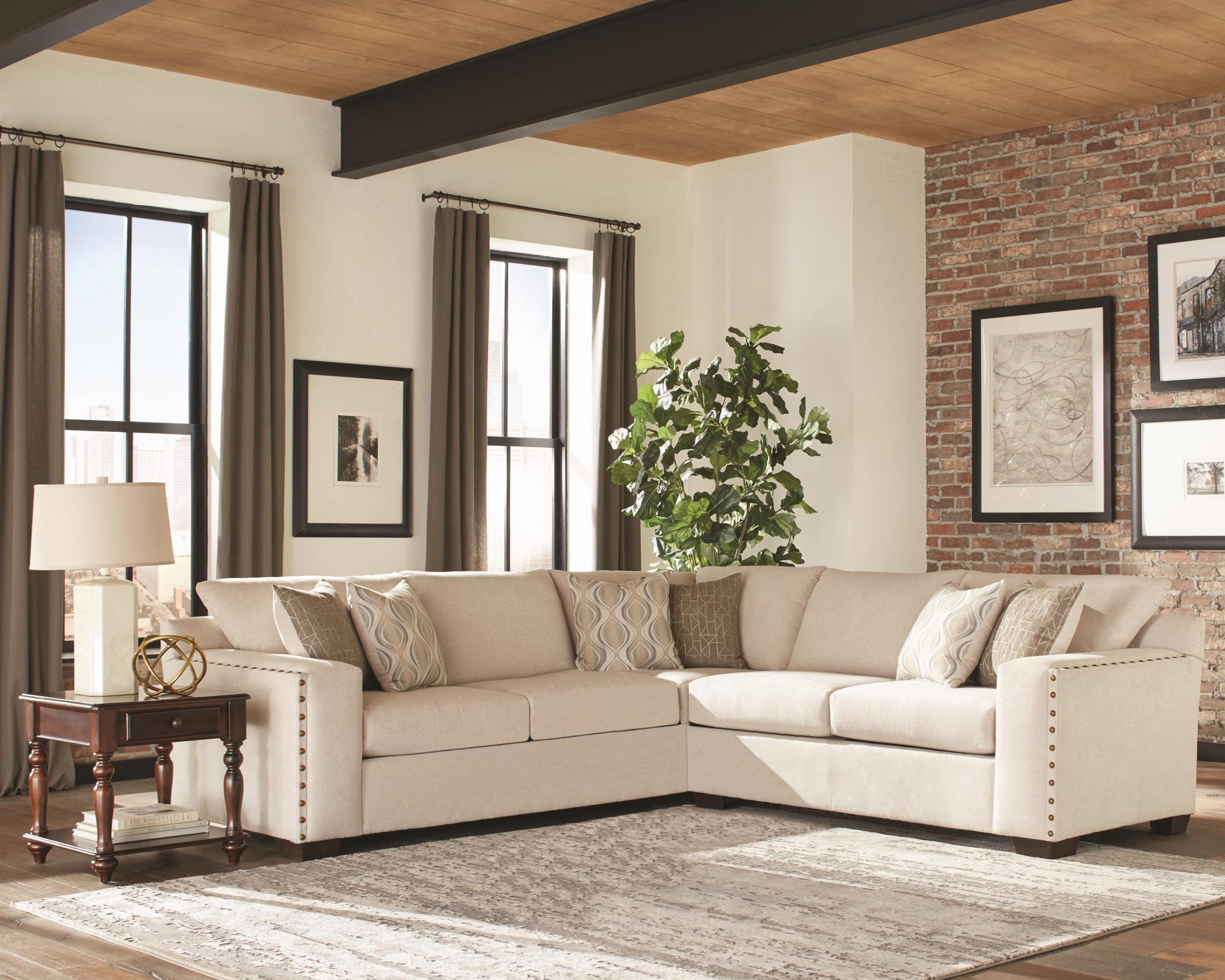 Aria Upholstered Track Arm Sectional Sofa Oatmeal