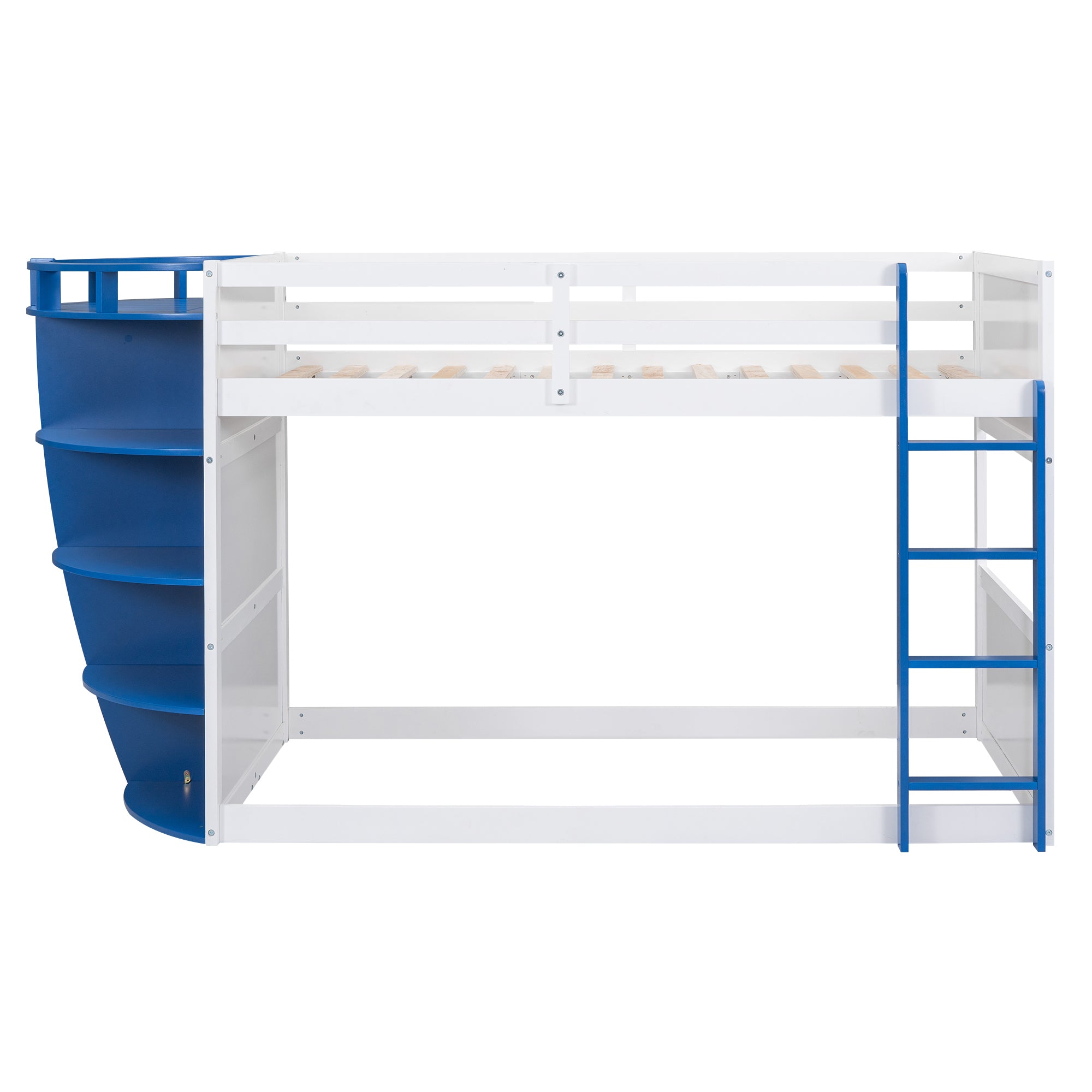 Twin over Twin Boat-Like Shape Bunk Bed with Storage Shelves, White+Blue - Atlantic Fine Furniture Melbourne FL
