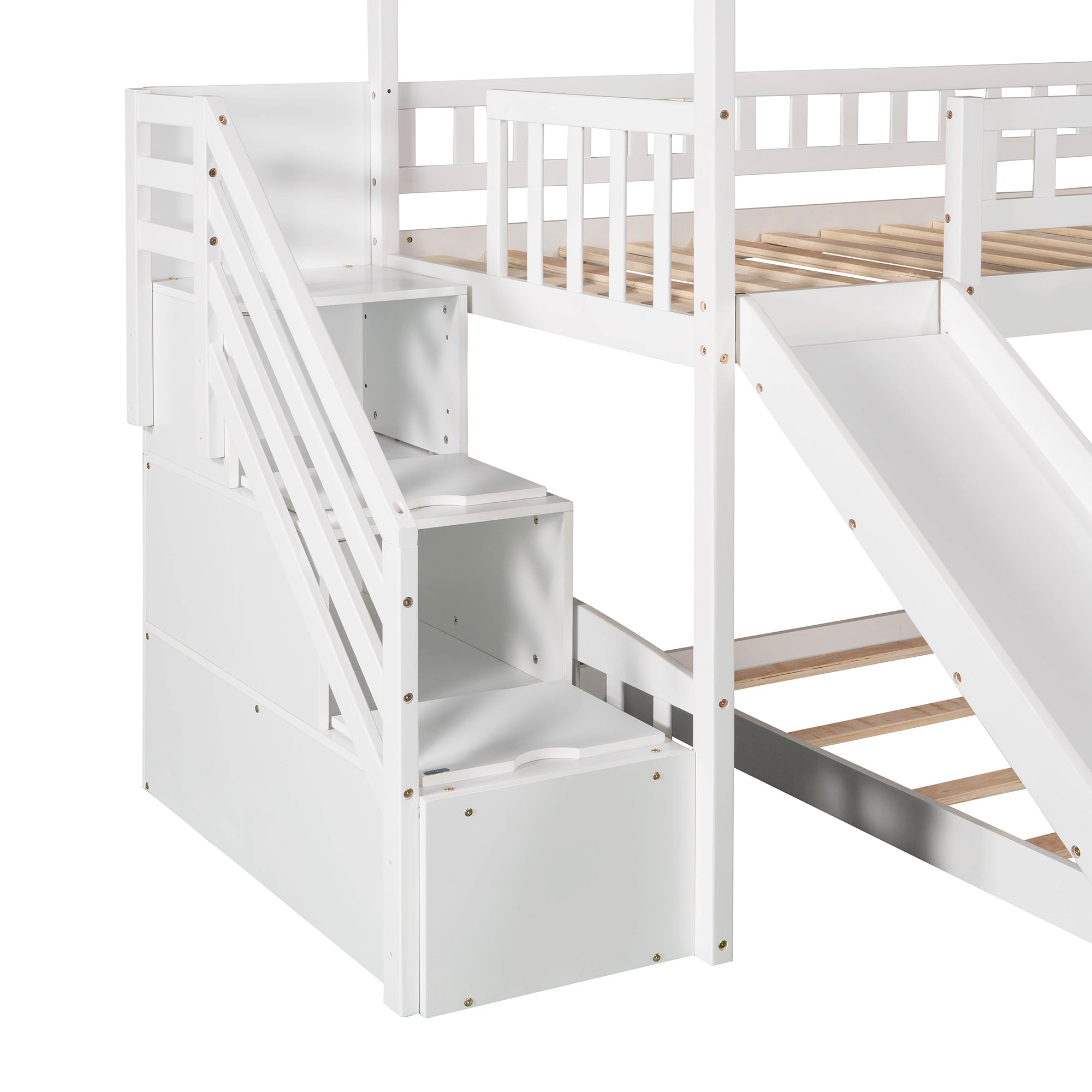 Twin Over Twin Bunk Bed with Two Drawers and Slide, House Bed with Slide, White(OLD SKU :LP000129AAK) - Atlantic Fine Furniture Melbourne FL