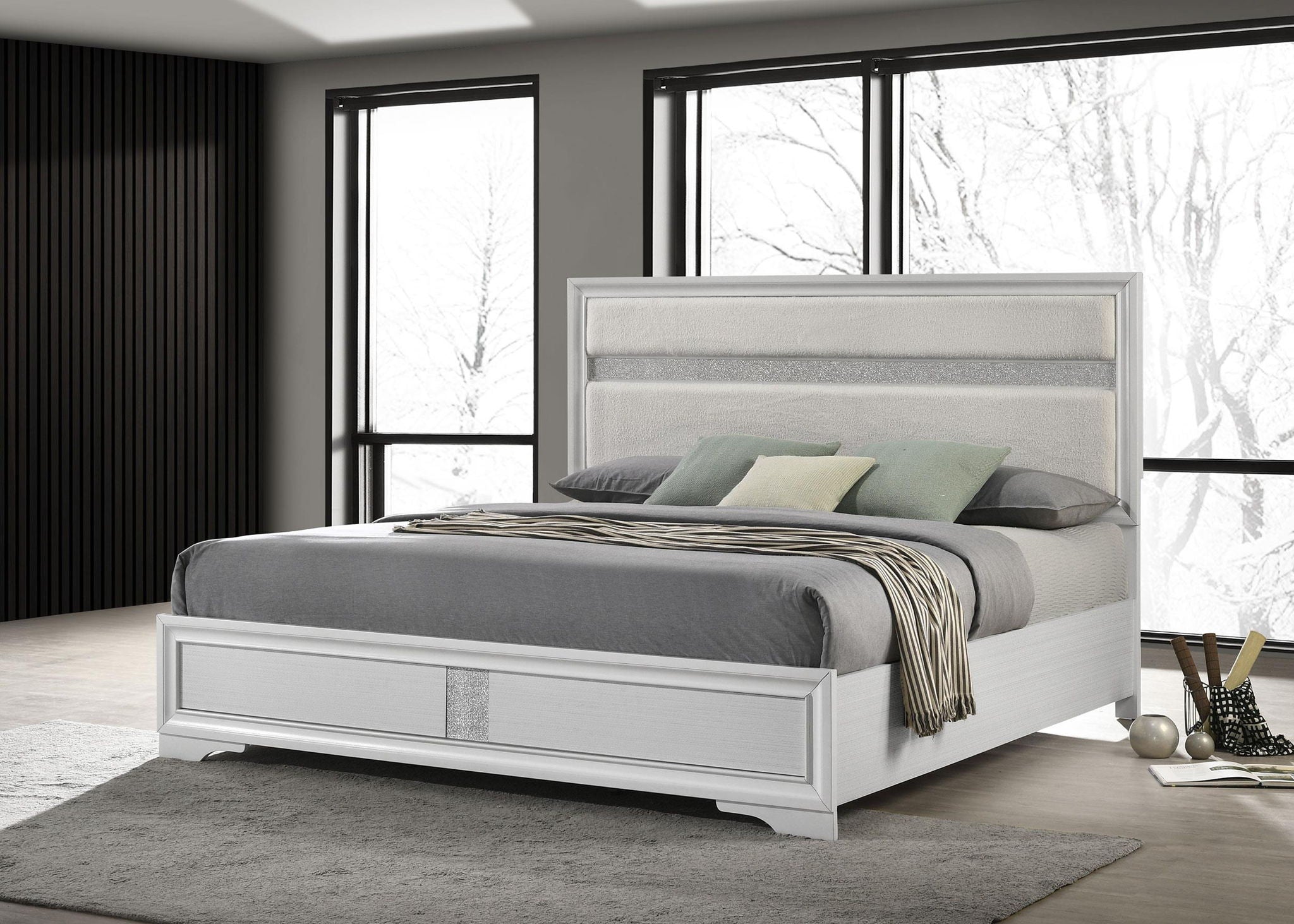 Miranda 54-inch Upholstered Eastern King Panel Bed White