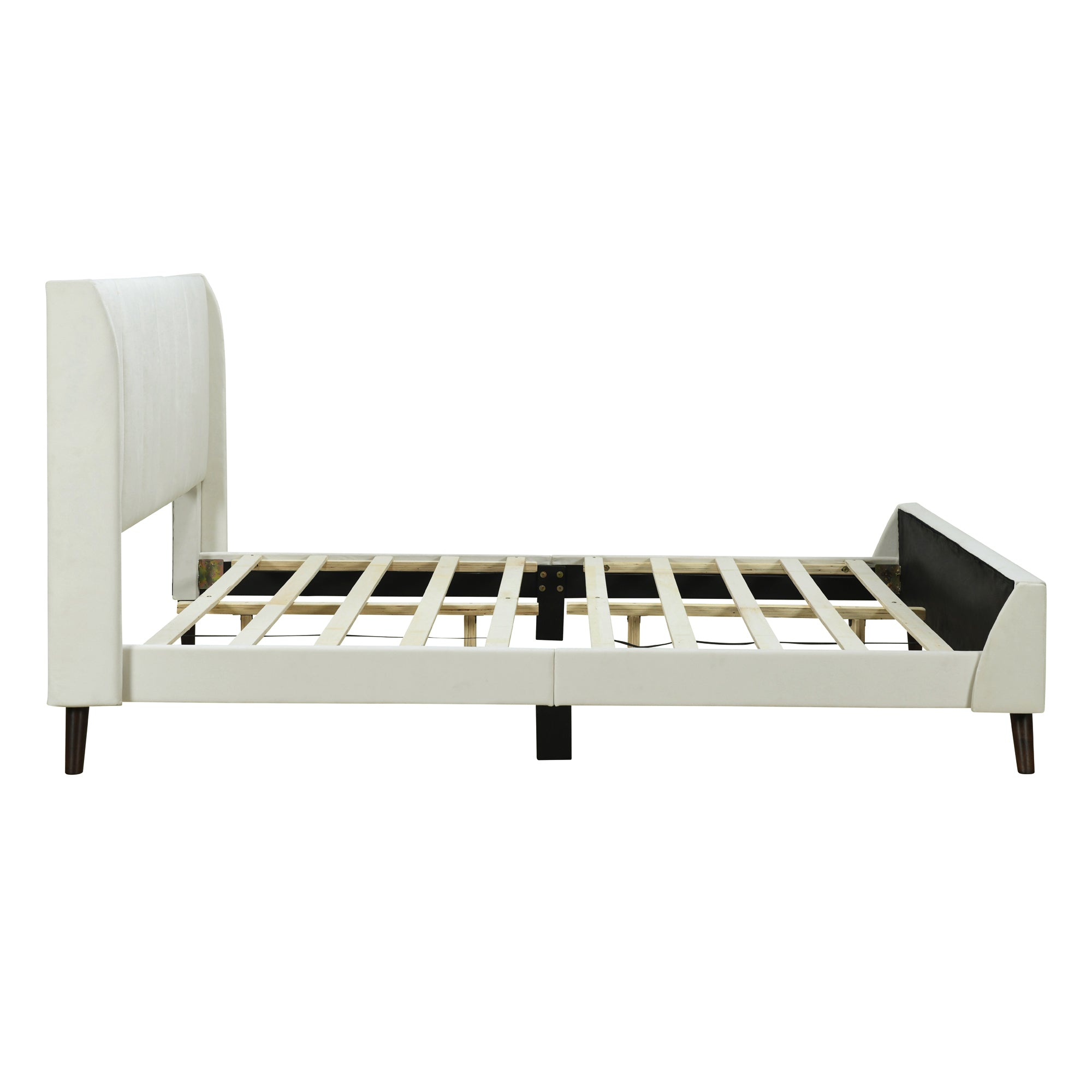 Queen Size Upholstered Platform Bed, Velvet, Beige - Atlantic Fine Furniture Melbourne FL