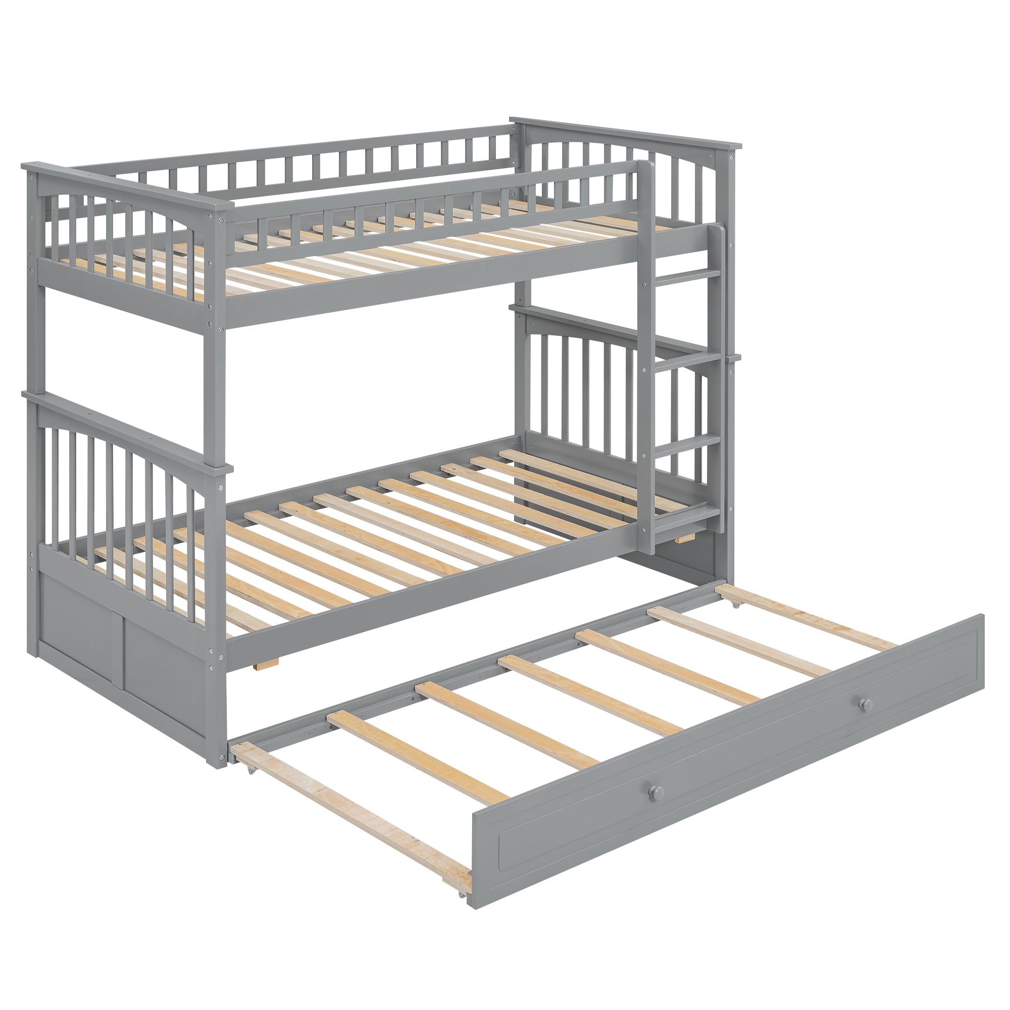 Twin over Twin Bunk Bed with Twin Size Trundle, Convertible Beds, Gray - Atlantic Fine Furniture Melbourne FL