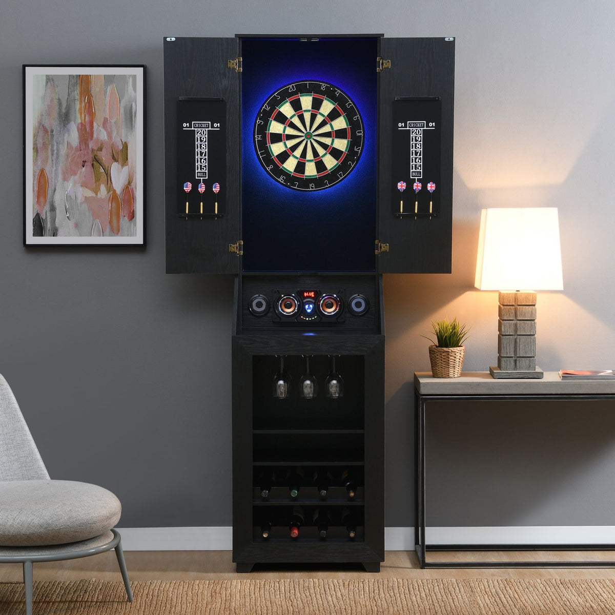 Hurricanes Dartboard Cabinet With Speaker And LED in Black by Elements International, view 11