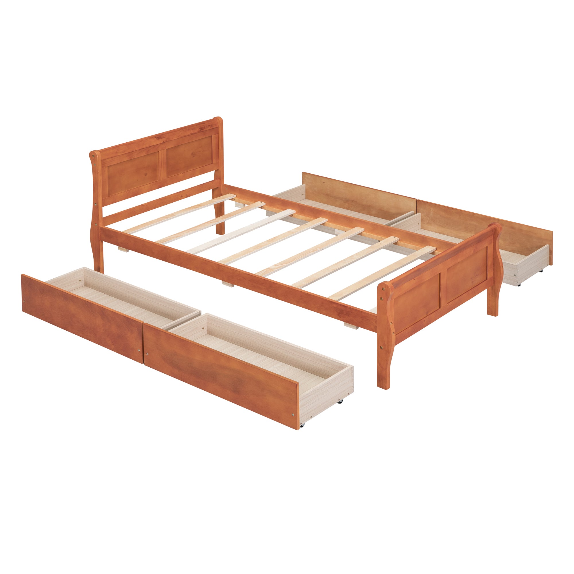 Twin Size Wood Platform Bed with 4 Drawers and Streamlined Headboard & Footboard, Oak - Atlantic Fine Furniture Melbourne FL