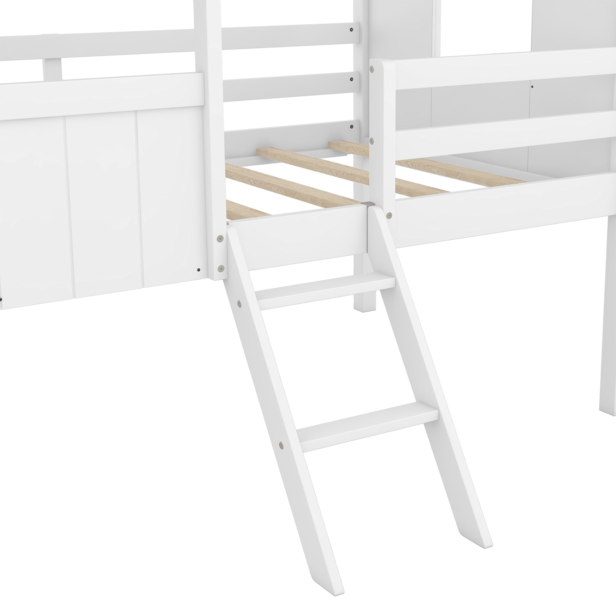 Twin Size Low Loft Wood House Bed with Two Side Windows (White+Brown)(OLD SKU: LP000037AAD) - Atlantic Fine Furniture Melbourne FL