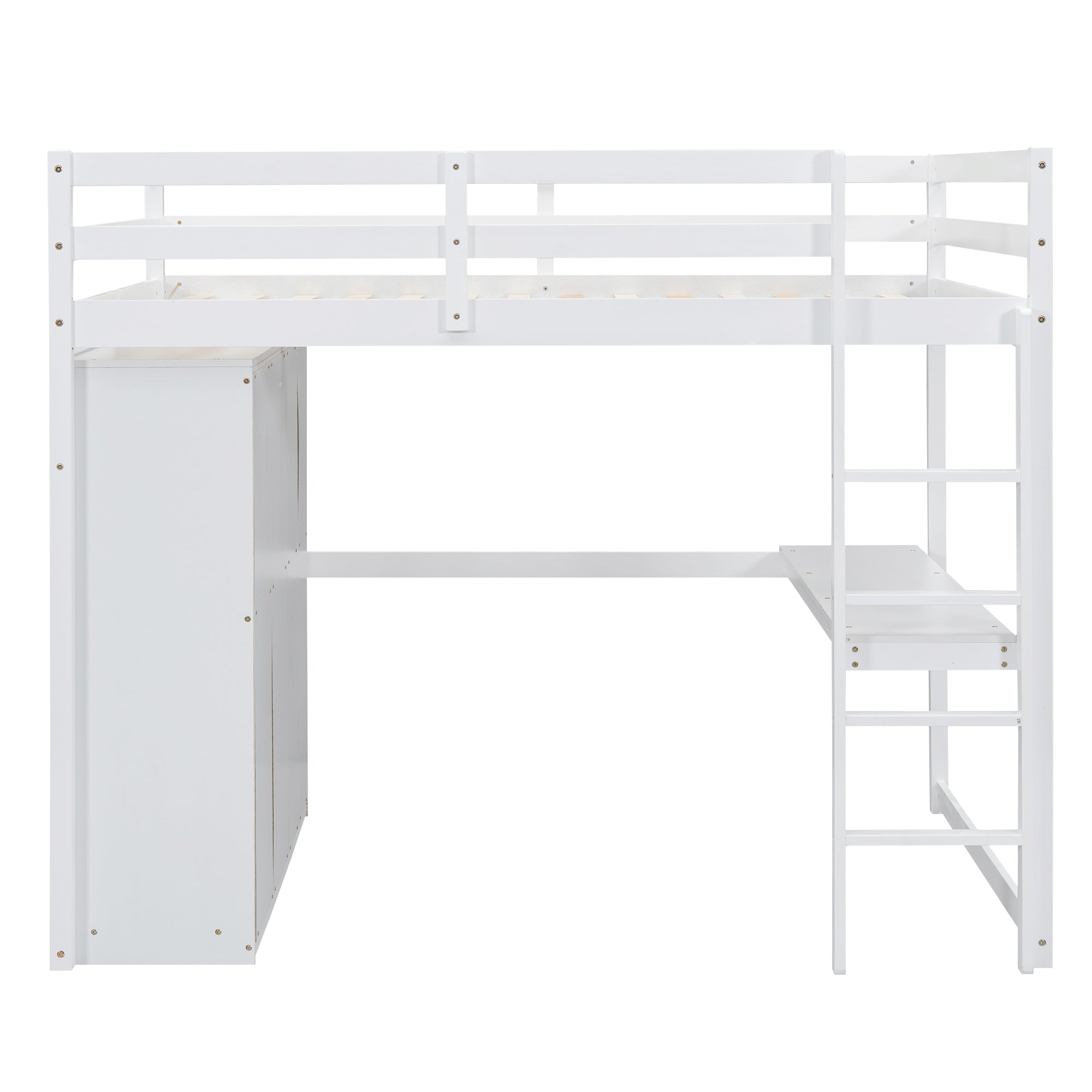Wood Full Size Loft Bed with Built-in Wardrobe, Desk, Storage Shelves and Drawers, White - Atlantic Fine Furniture Melbourne FL