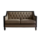House - Beatrice Loveseat - Tan PU, Black PU & Charcoal Finish - Atlantic Fine Furniture Inc