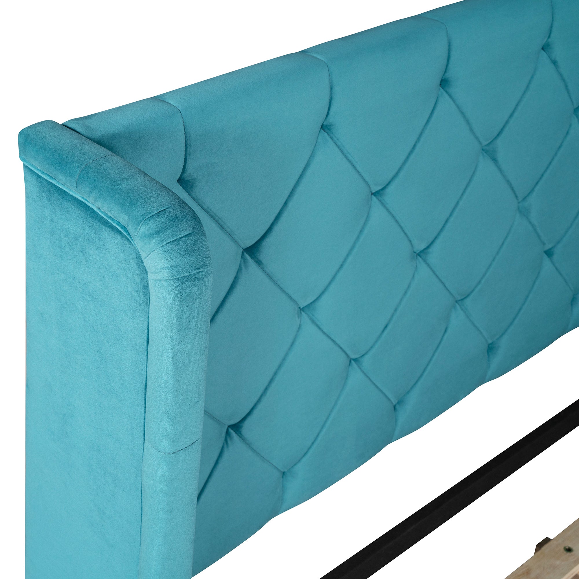 Queen Size Storage Bed Velvet Upholstered Platform Bed with Wingback Headboard and a Big Drawer (Blue) - Atlantic Fine Furniture Melbourne FL