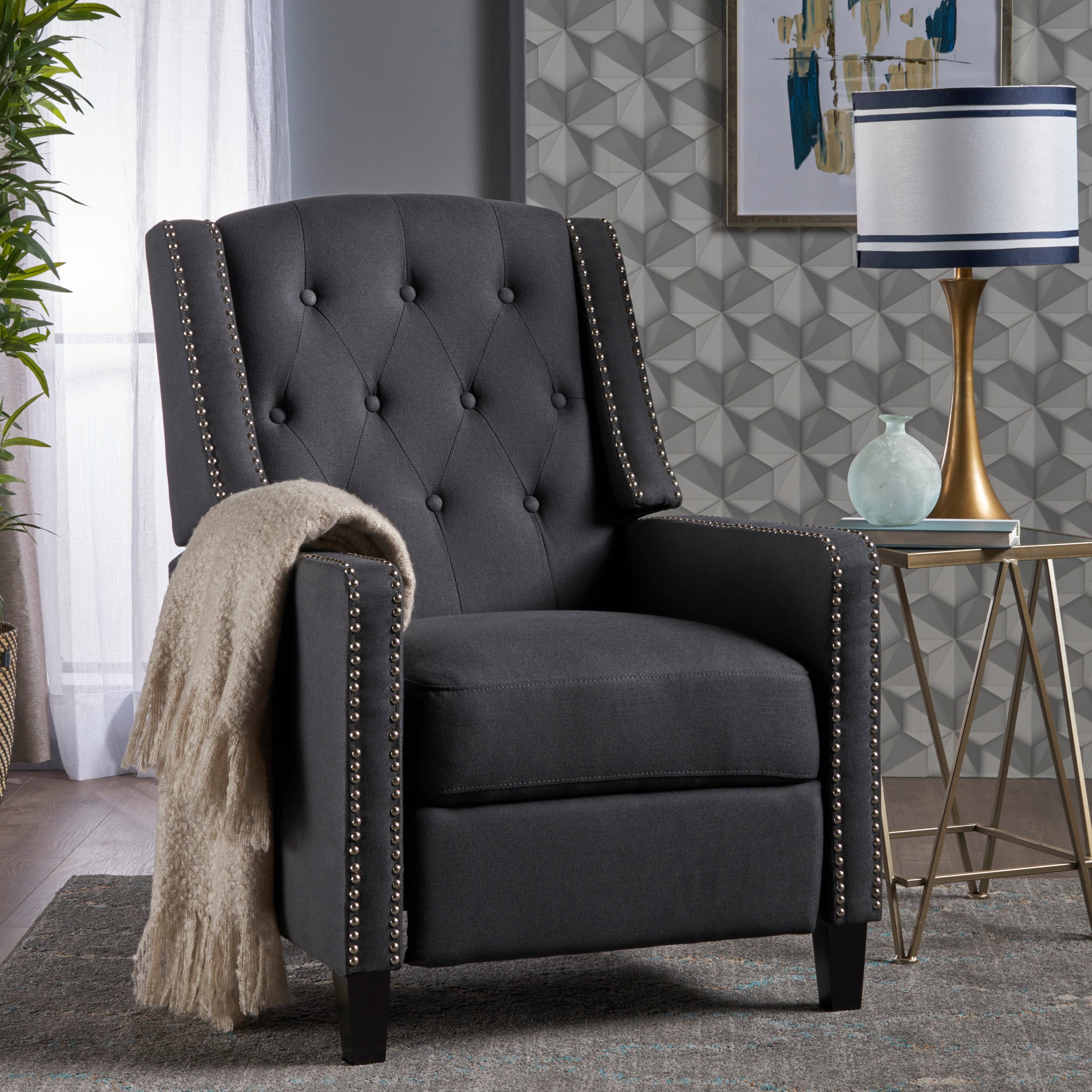 Classic Dark Grey Fabric Push Back Chair