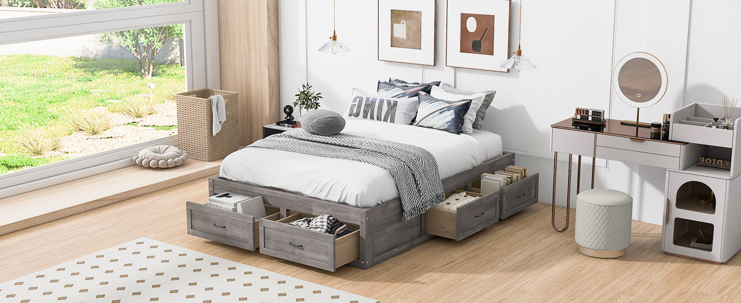 Full Size Platform Bed with 6 Storage Drawers,Antique Gray - Atlantic Fine Furniture Melbourne FL