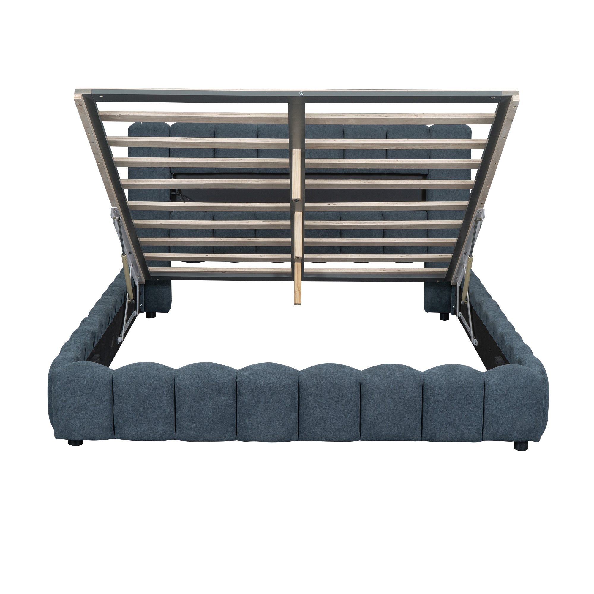Queen Size Upholstered Platform Bed with LED Headboard and USB, Deep Blue - Atlantic Fine Furniture Melbourne FL