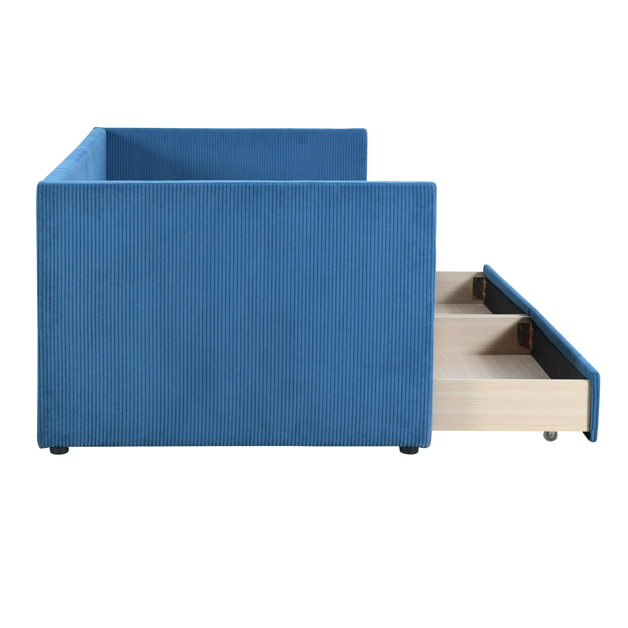 Twin Size Corduroy Daybed with Two Drawers and Wood Slat, Blue - Atlantic Fine Furniture Melbourne FL