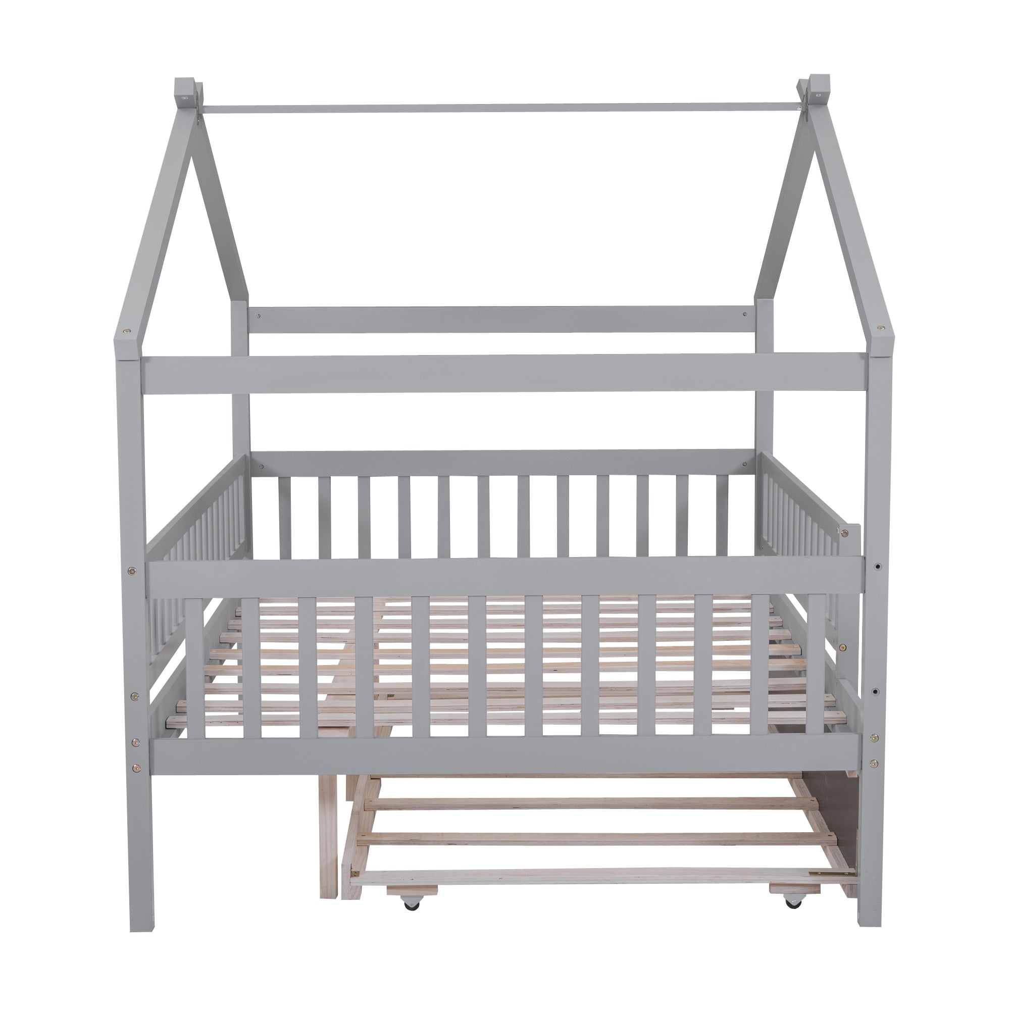 Full Size Wooden House Bed with Twin Size Trundle, Gray - Atlantic Fine Furniture Melbourne FL