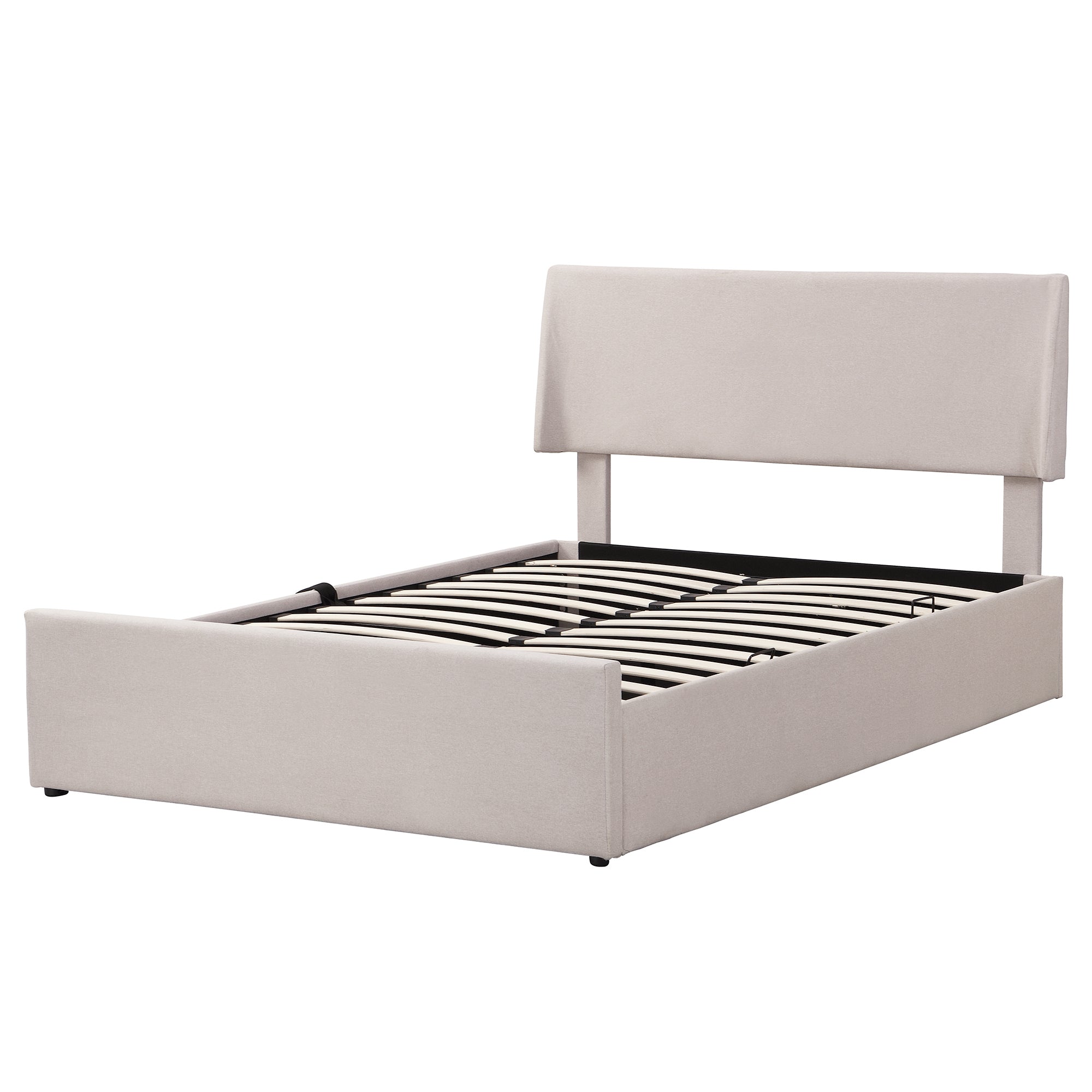 Full Size Sleigh Bed with Side-Tilt Hydraulic Storage System, Linen Upholstery, Beige - Atlantic Fine Furniture Melbourne FL