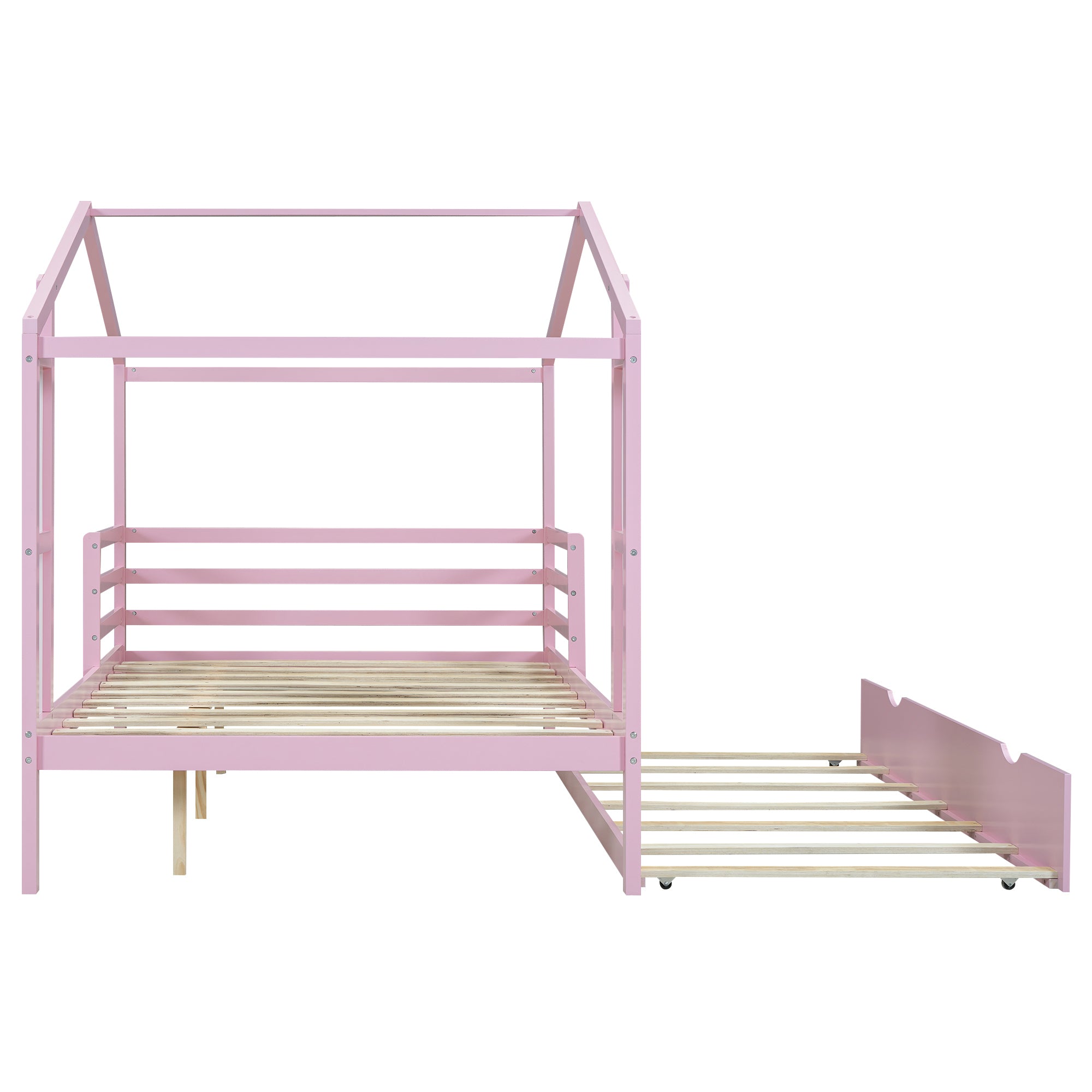 Full Size Wood House Bed with Fence and Writing Board, Pink - Atlantic Fine Furniture Melbourne FL
