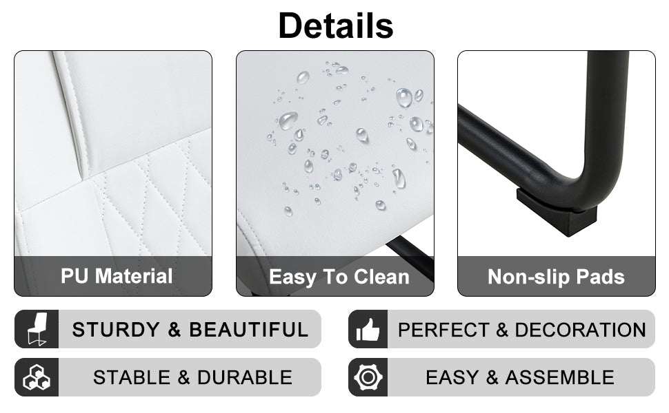 Modern dining chairs with faux leather upholstered seats - dining room chairs with metal legs, suitable for kitchen, living room, bedroom, dining room side chairs, set of 6 pieces (white+PU leather)