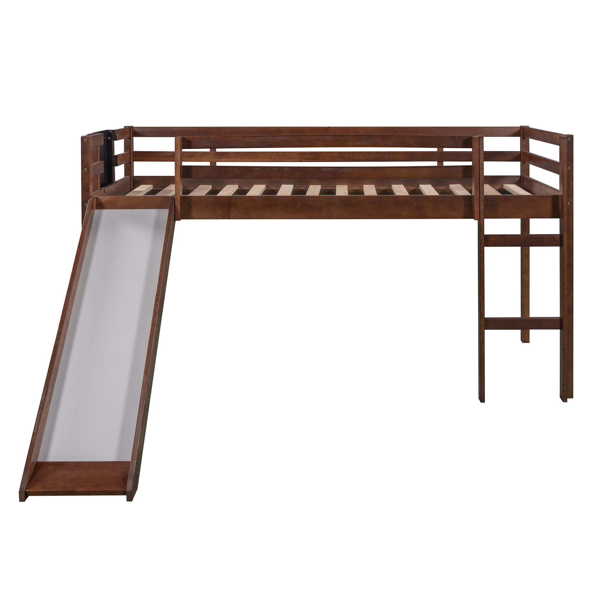 Twin size Loft Bed Wood Bed with Slide, Stair and Chalkboard,Walnut(OLD SKU :WF282115AAL) - Atlantic Fine Furniture Melbourne FL