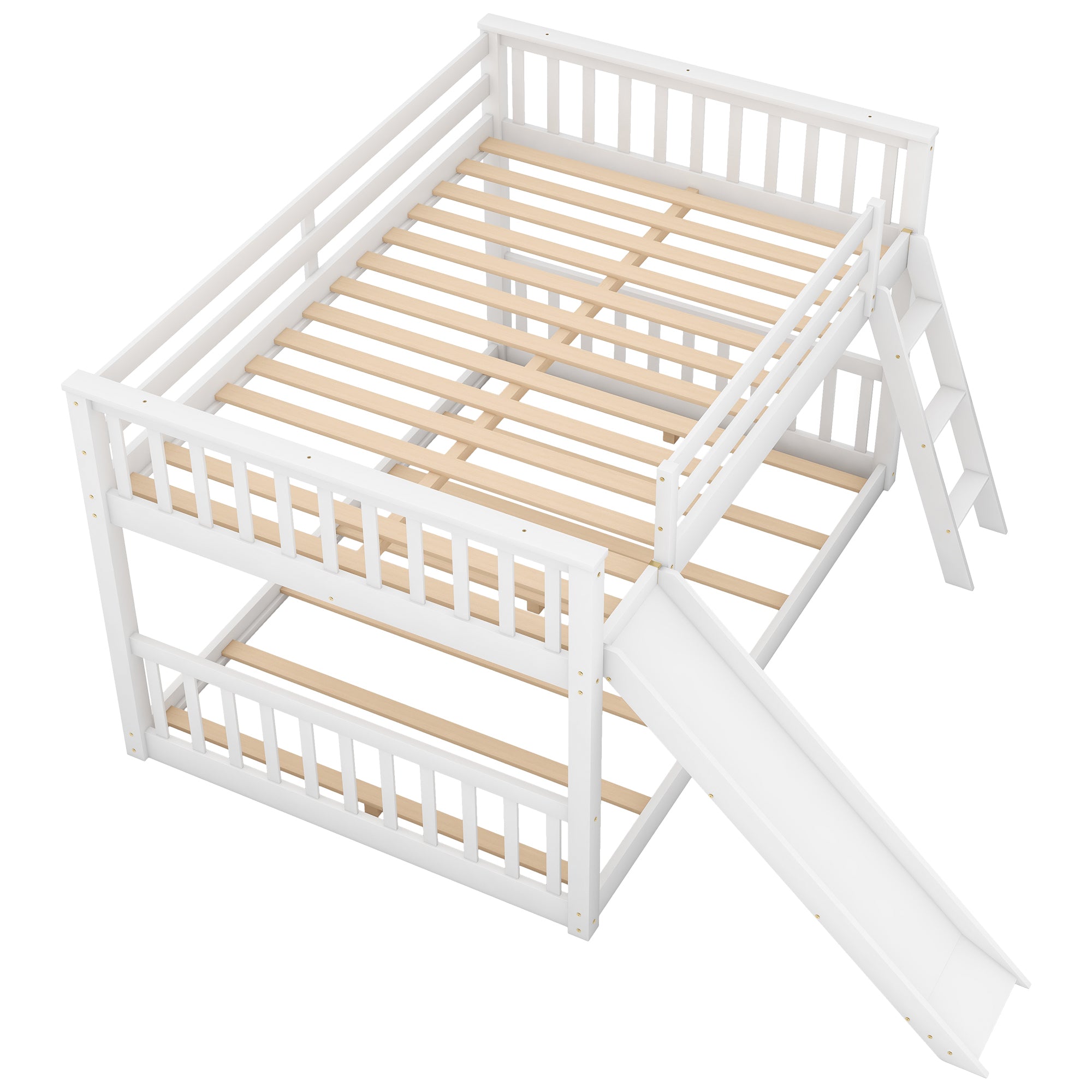 Full over Full Bunk Bed with Convertible Slide and Ladder, White