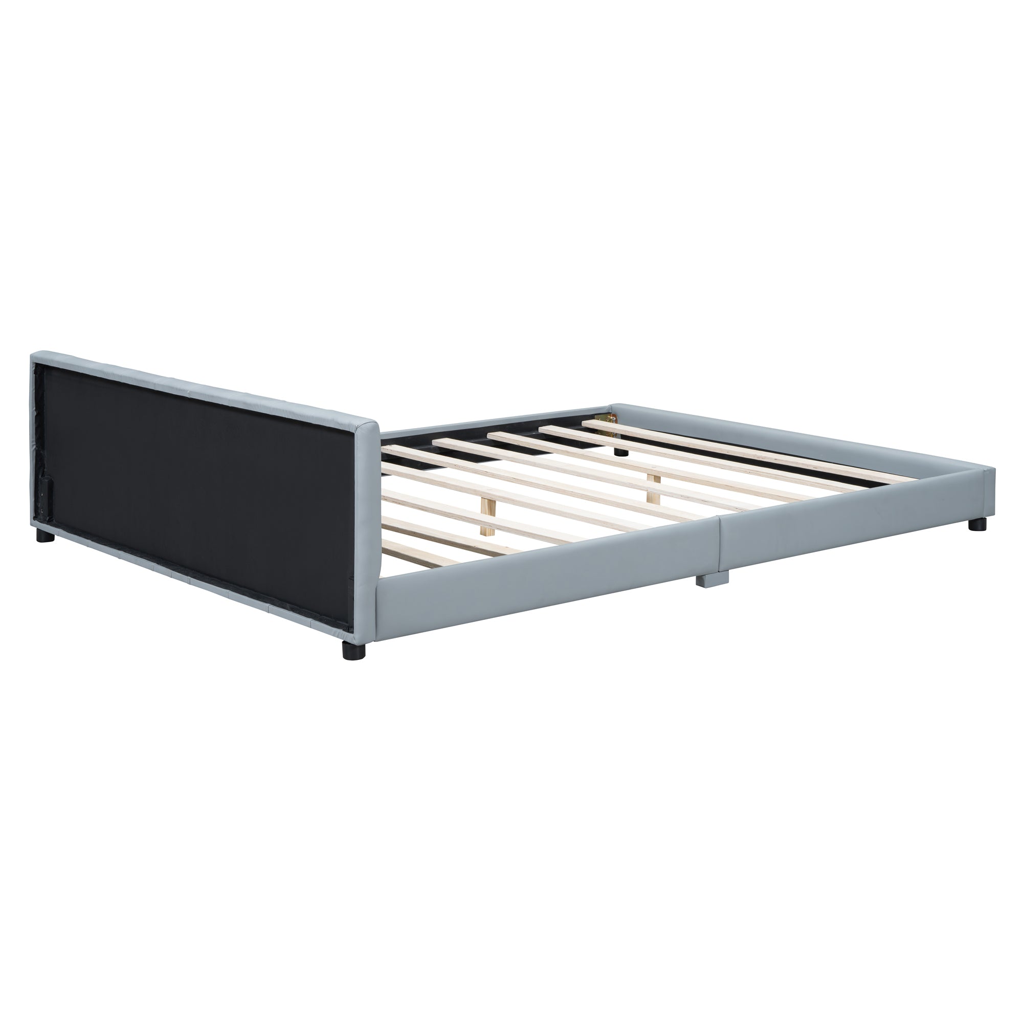 Queen Size & Twin XL Size Upholstered Platform Bed, Mother & Child Bed, PU Leather, Gray - Atlantic Fine Furniture Melbourne FL
