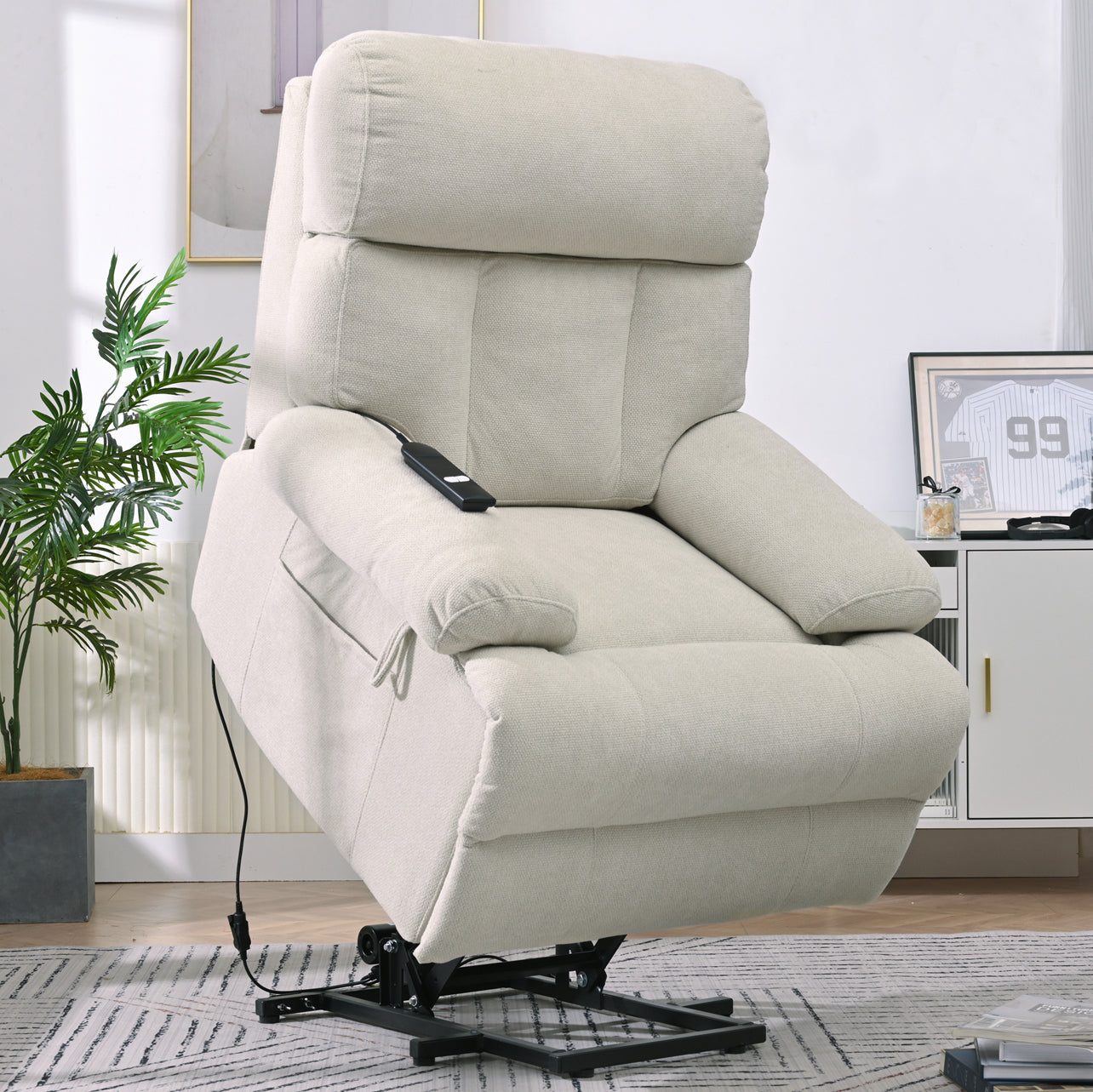 Oversized Power Lift Recliner Chair for Elderly, Electric Fabric Recliner Chair for Seniors, Home Theater Seating,Reclining Sofa Chair with Remote Control,Side Pocket ,Spacious Seat(Light Gray)