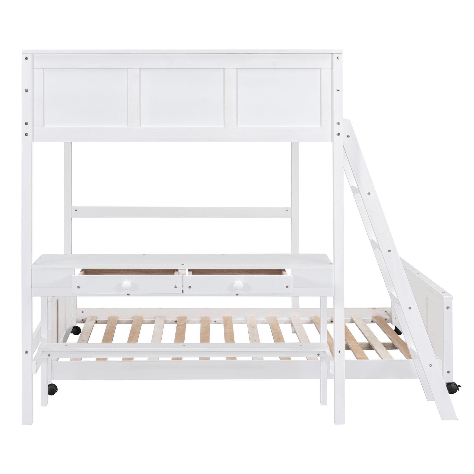 Full Over Full Bunk Bed with Desk, White - Atlantic Fine Furniture Melbourne FL