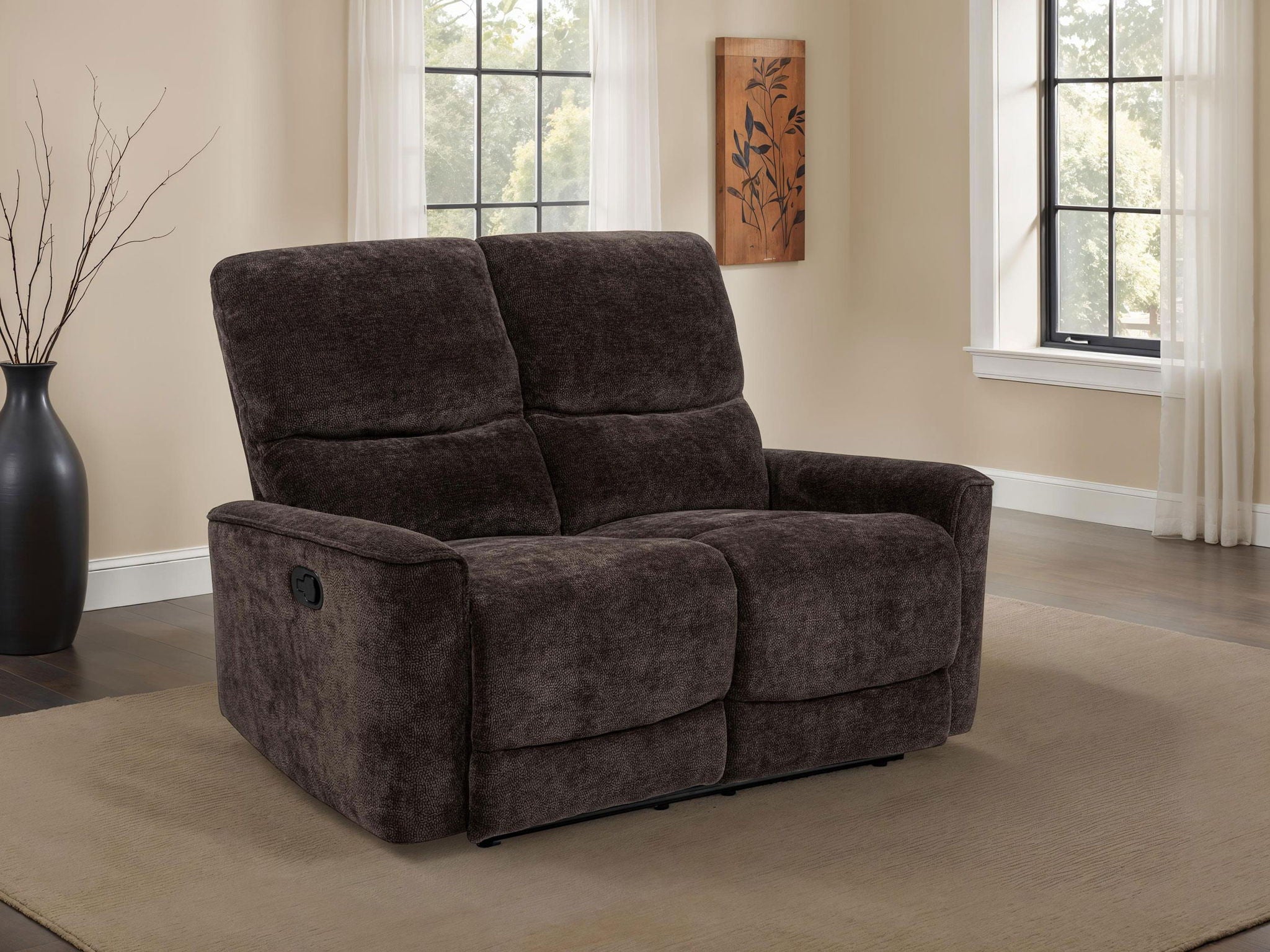Navarro Chenille Upholstered Reclining Loveseat Dark Brown