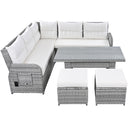 Outdoor Furniture Set Patio Rattan Furniture Set With Adjustable Table, Recliners With Extendable Side Tables And 2 Ottomans