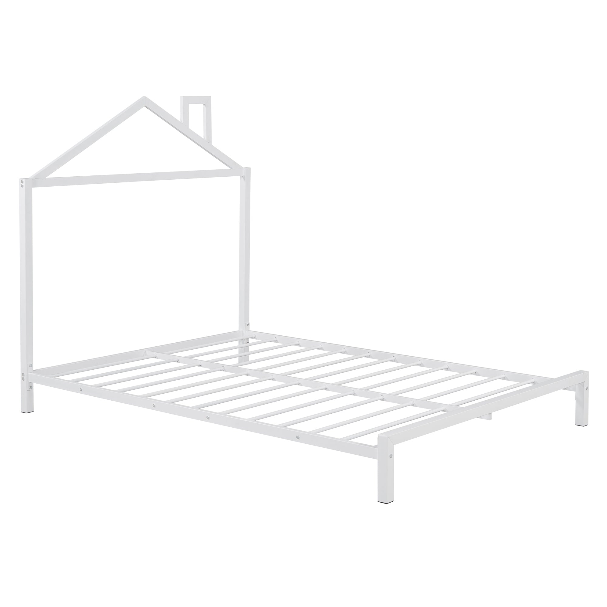 Full Size Metal Platform Bed with House-Shaped Headboard Design, White - Atlantic Fine Furniture Melbourne FL