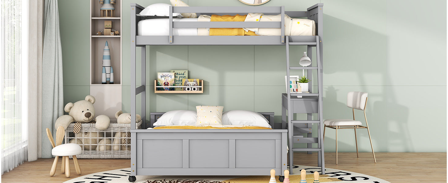 Twin Over Full Bunk Bed with Desk, Gray - Atlantic Fine Furniture Melbourne FL