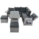 Outdoor Furniture Set Patio Rattan Furniture Set With Adjustable Table, Recliners With Extendable Side Tables And 2 Ottomans