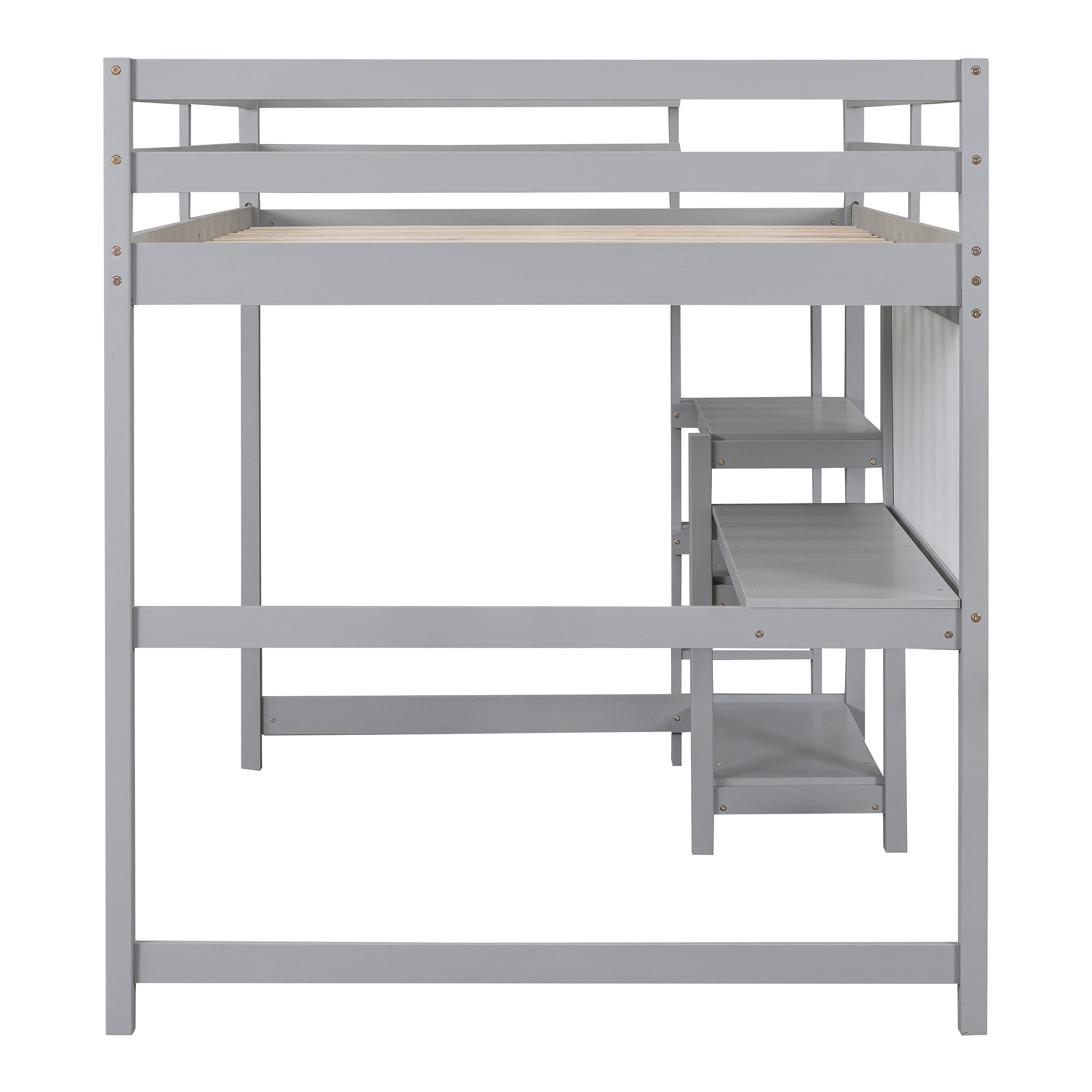 Full Size Wooden Loft Bed with Shelves, Desk and Writing Board - Gray - Atlantic Fine Furniture Melbourne FL