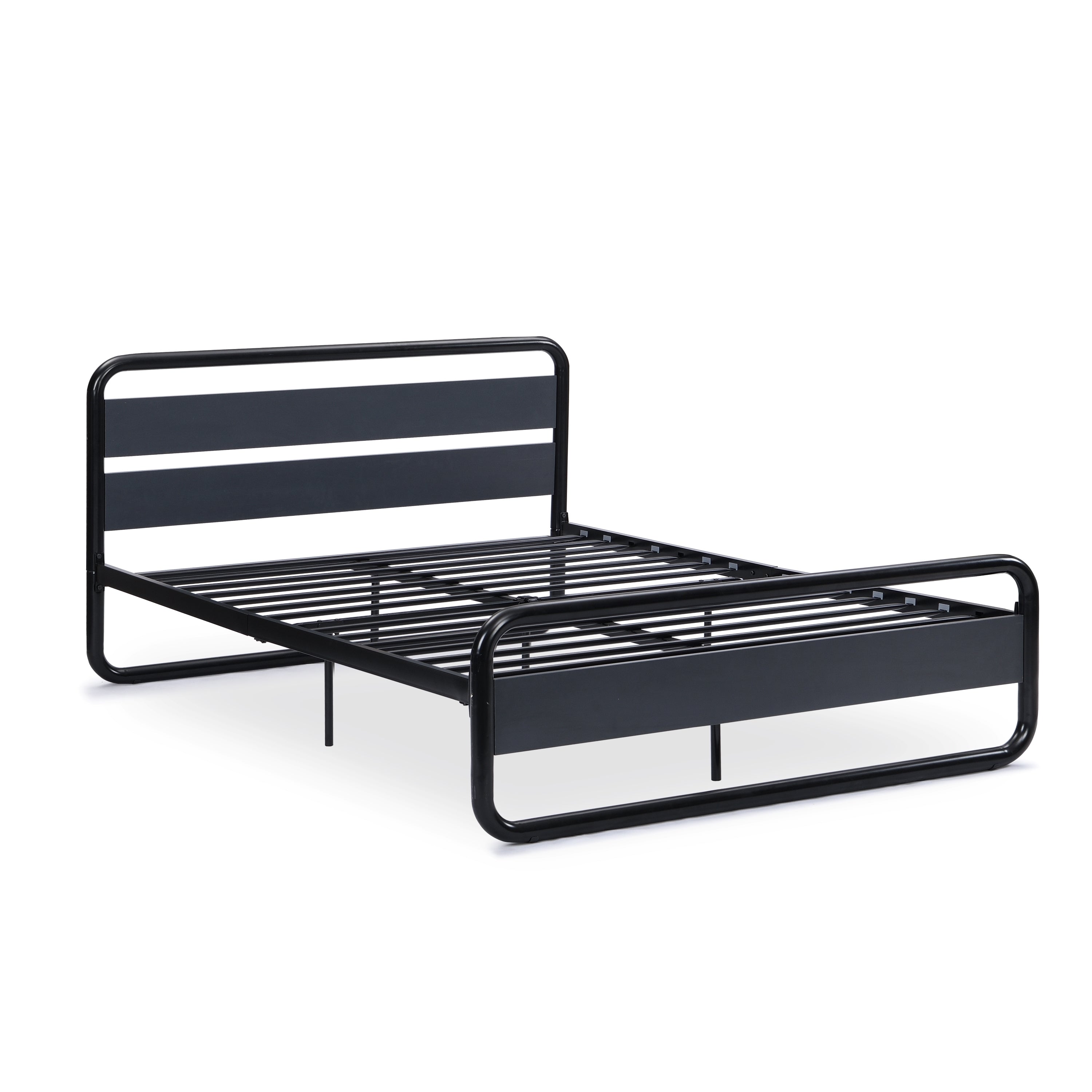 Industrial Platform Queen Bed Frame/Mattress Foundation with Rustic Headboard and Footboard, Strong Steel Slat Support, No Box Spring Needed, Noise Free, Easy Assembly - Atlantic Fine Furniture Melbourne FL