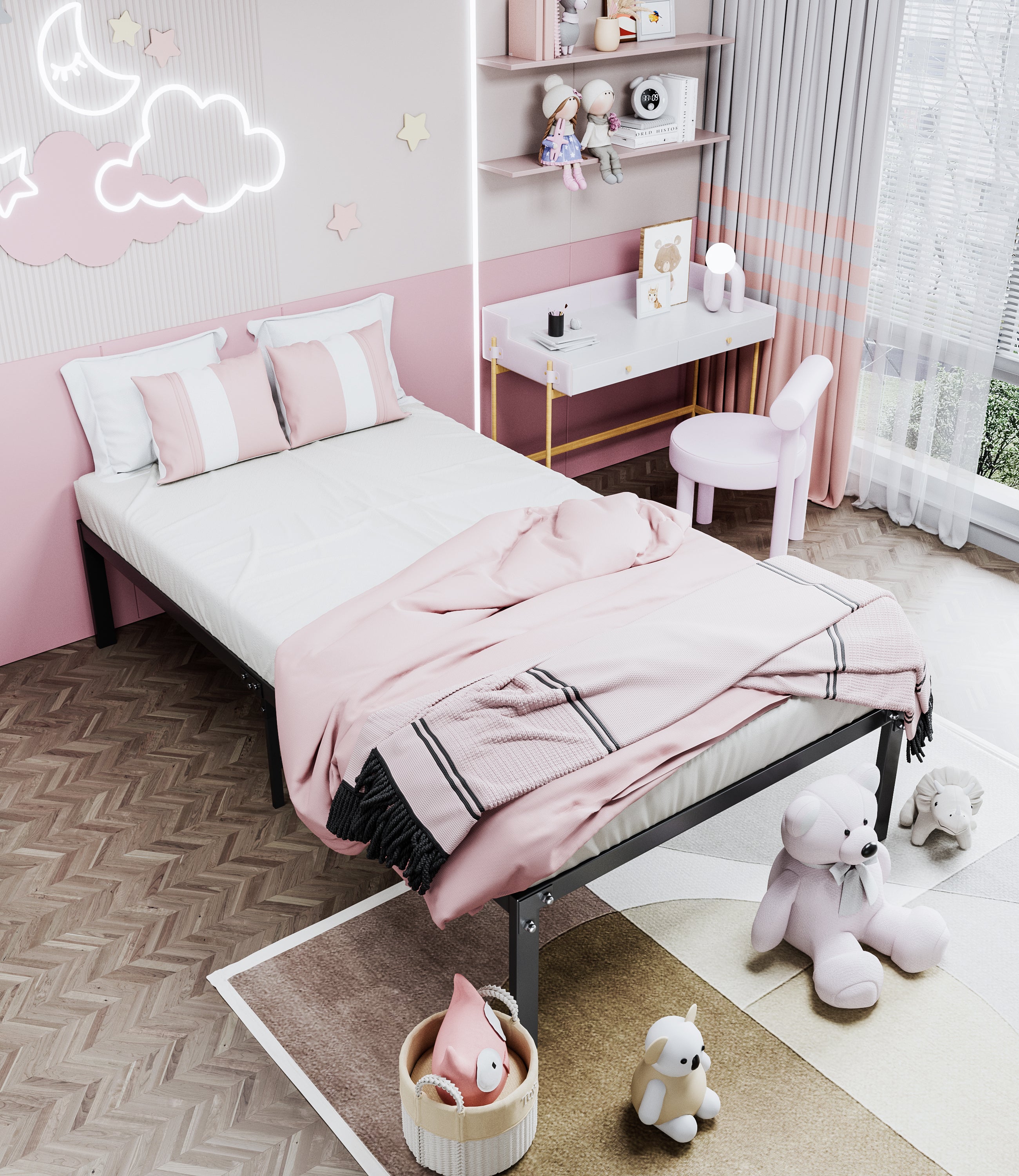 Metal Platform Bed frame ,Sturdy Metal Frame, No Box Spring Needed(Twin)