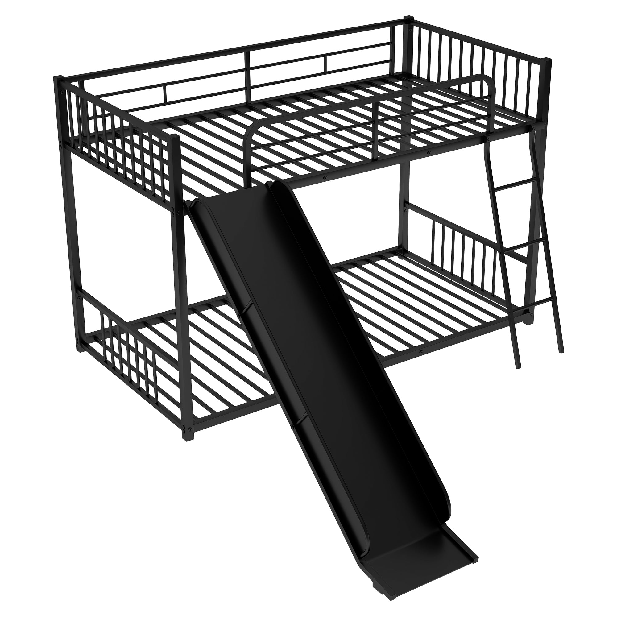 Metal Bunk Bed with Slide, Twin over Twin, Black