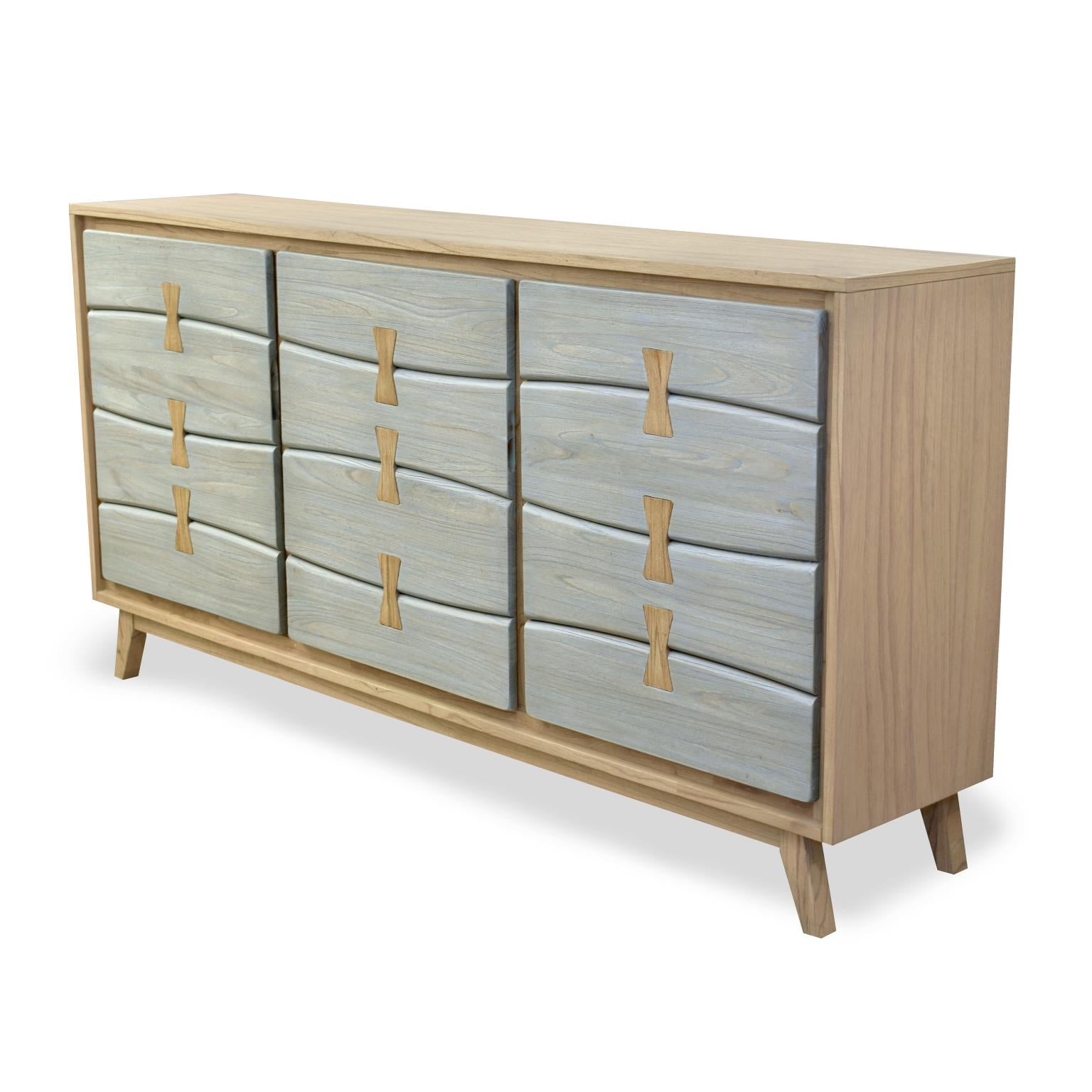 Kona Live Edge Credenza. Washed Ocean and Light Oak finish