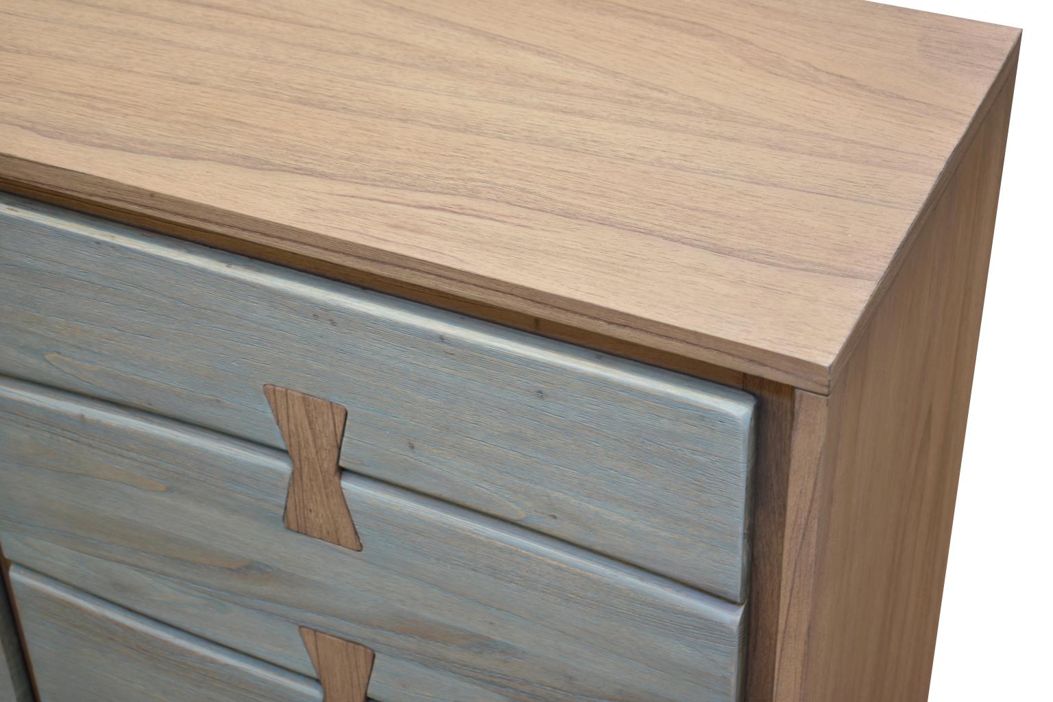 Kona Live Edge Credenza. Washed Ocean and Light Oak finish