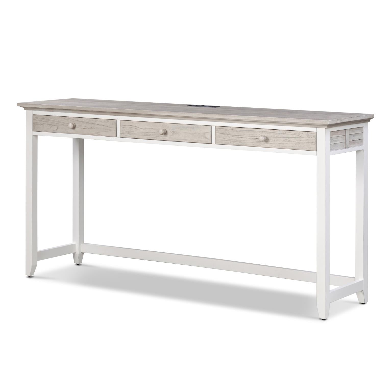 Islamorada 3-Drawer Console Table w/ Power. Dapple Grey Finish