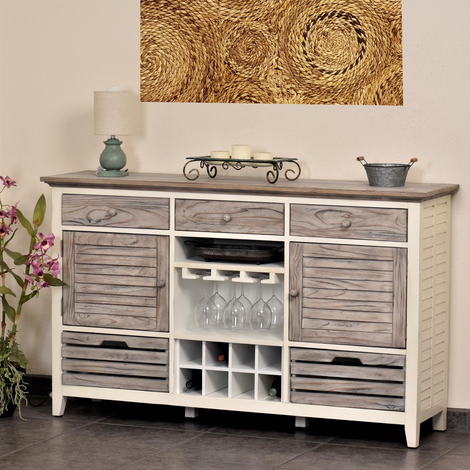 Islamorada Sideboard with Wine Rack. Dapple Grey Finish.