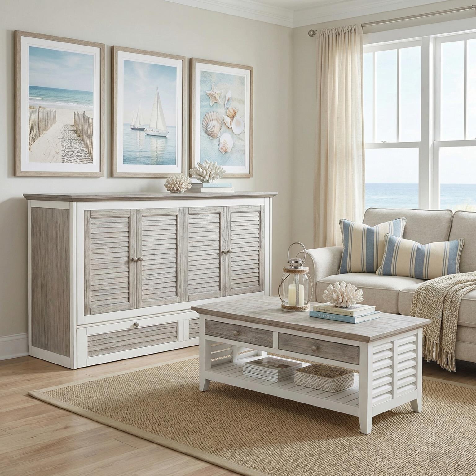 Islamorada Queen Cabinet Bed (flip top); mattress ordered separately. Dapple Grey Finish