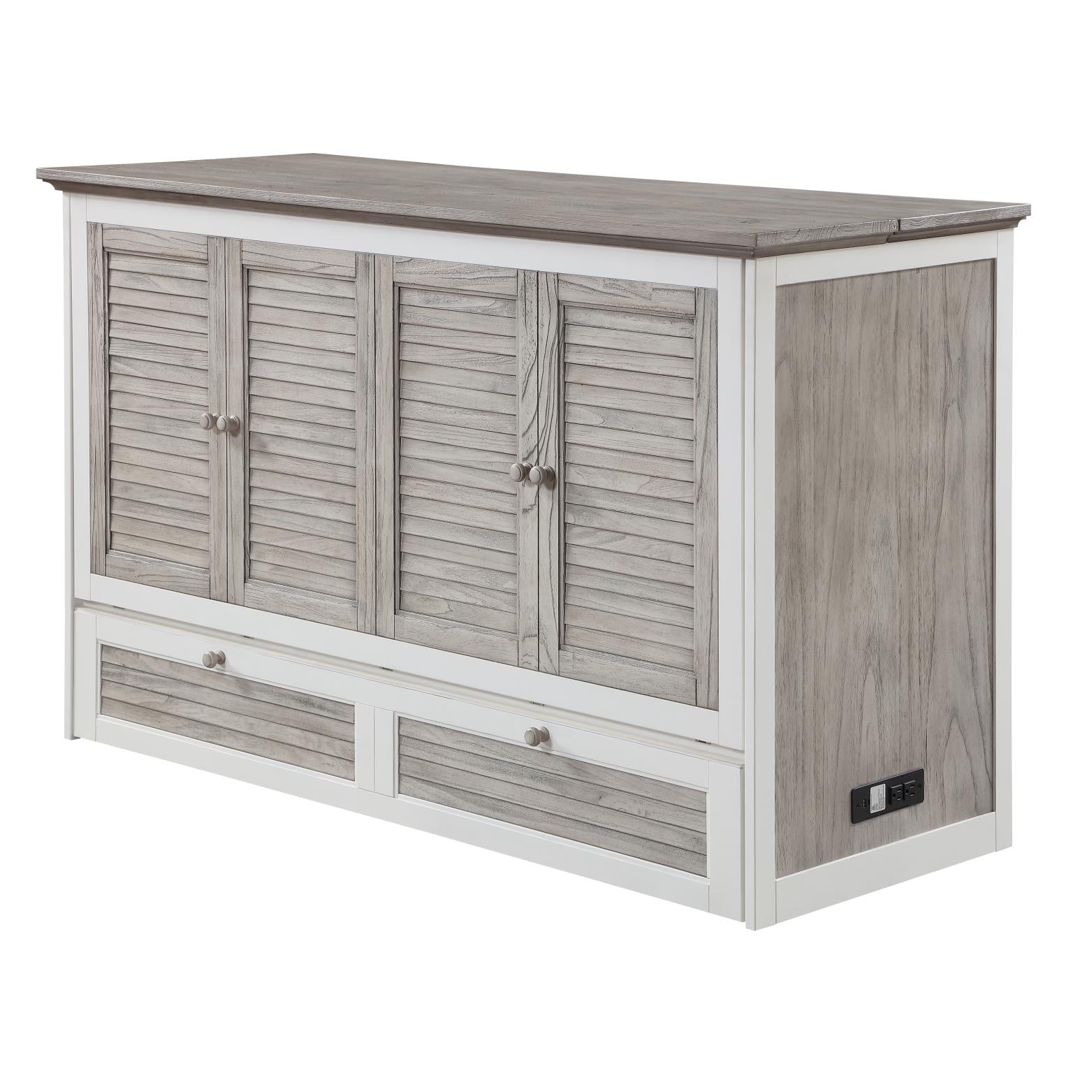 Islamorada Queen Cabinet Bed (flip top); mattress ordered separately. Dapple Grey Finish