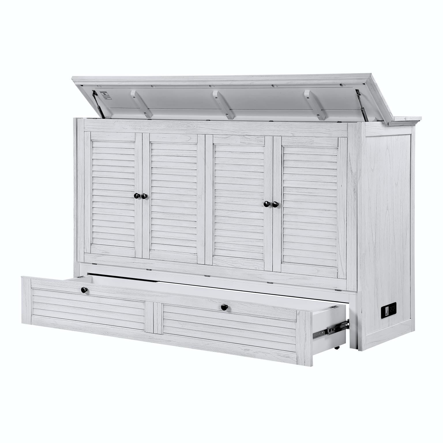 Surfside Queen Cabinet Bed w/ mattress. Weathered White finish