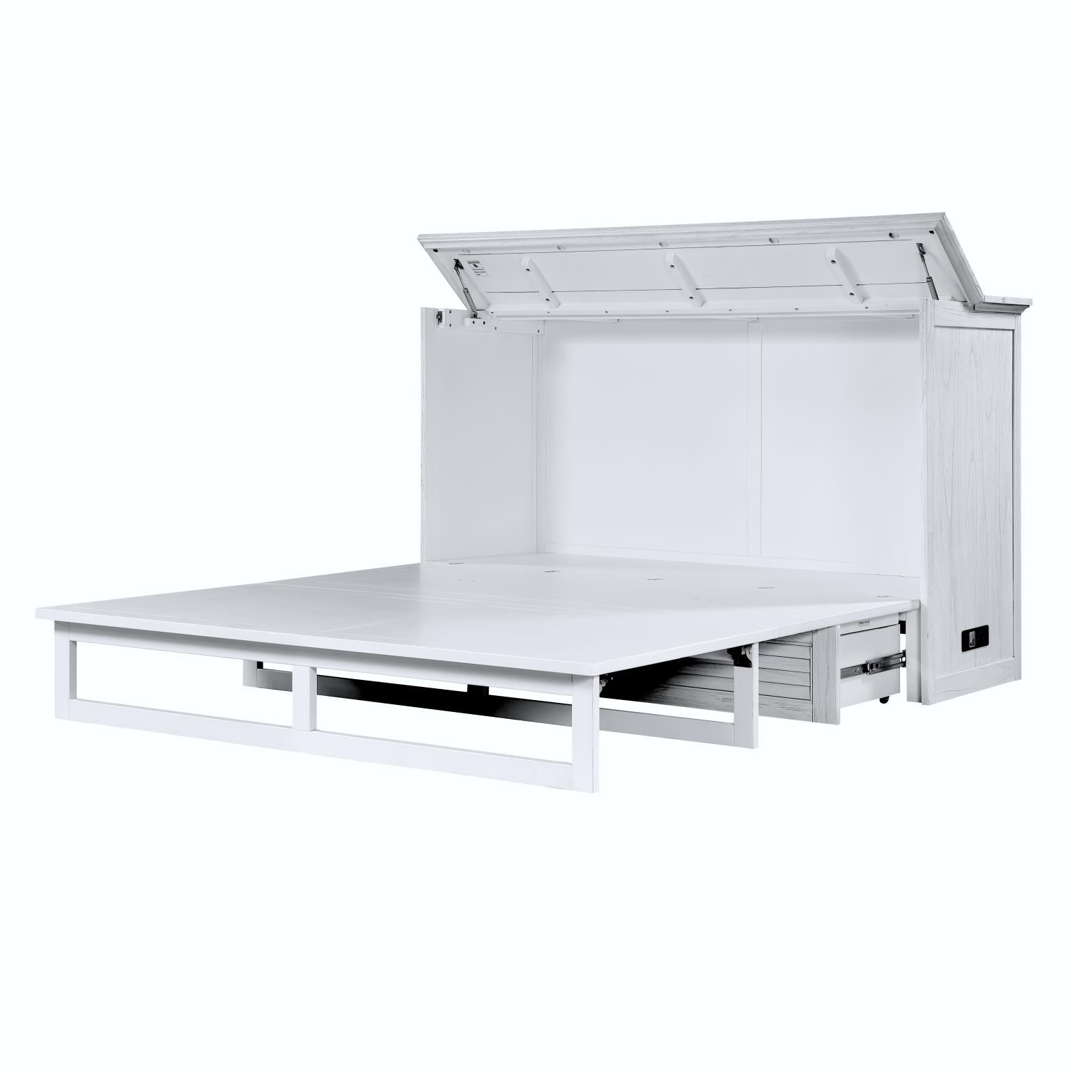 Surfside Queen Cabinet Bed (flip top); mattress ordered separately. Weathered White Finish