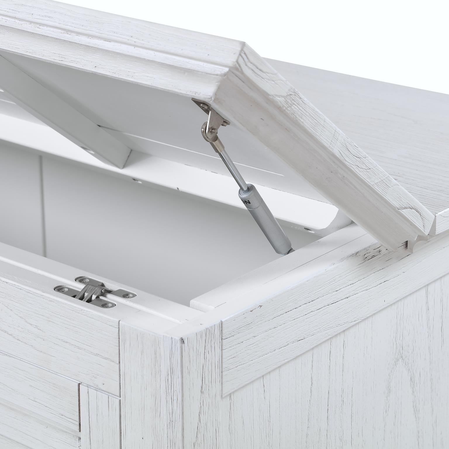 Surfside Queen Cabinet Bed (flip top); mattress ordered separately. Weathered White Finish