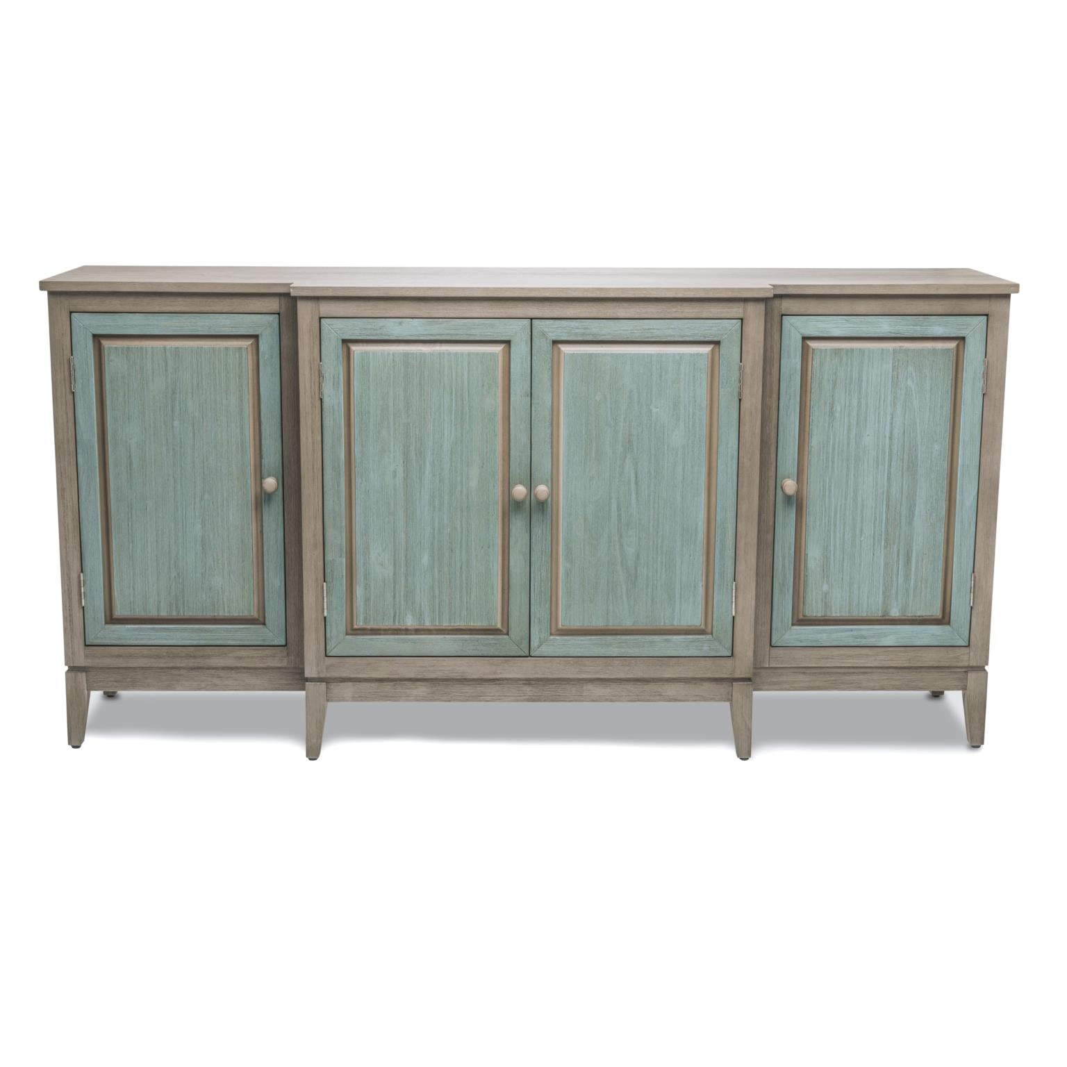 Sanibel 4-Door Credenza. Green/Grey Finish.