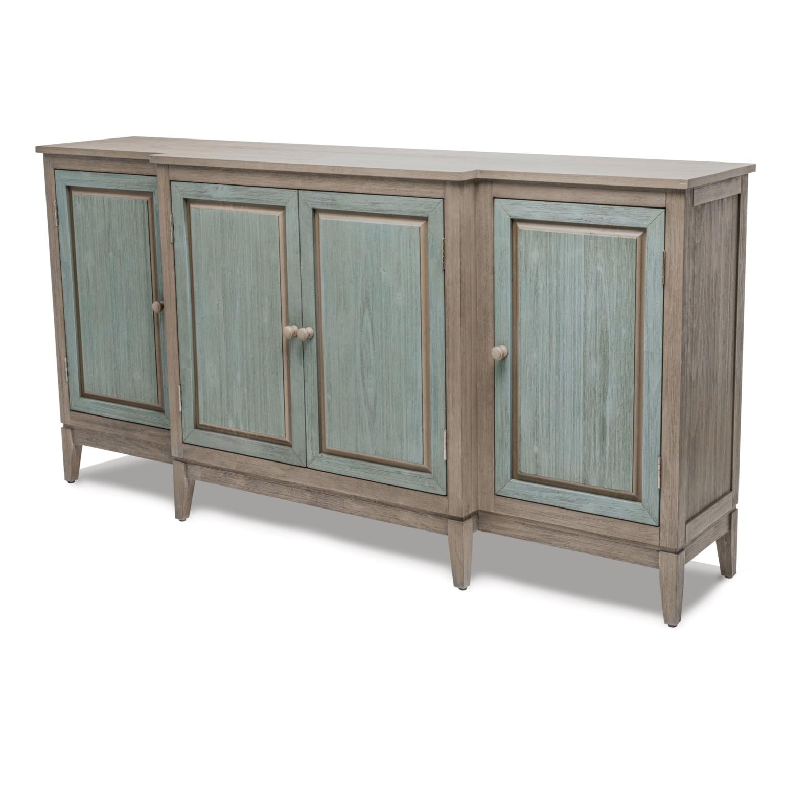 Sanibel 4-Door Credenza. Green/Grey Finish.